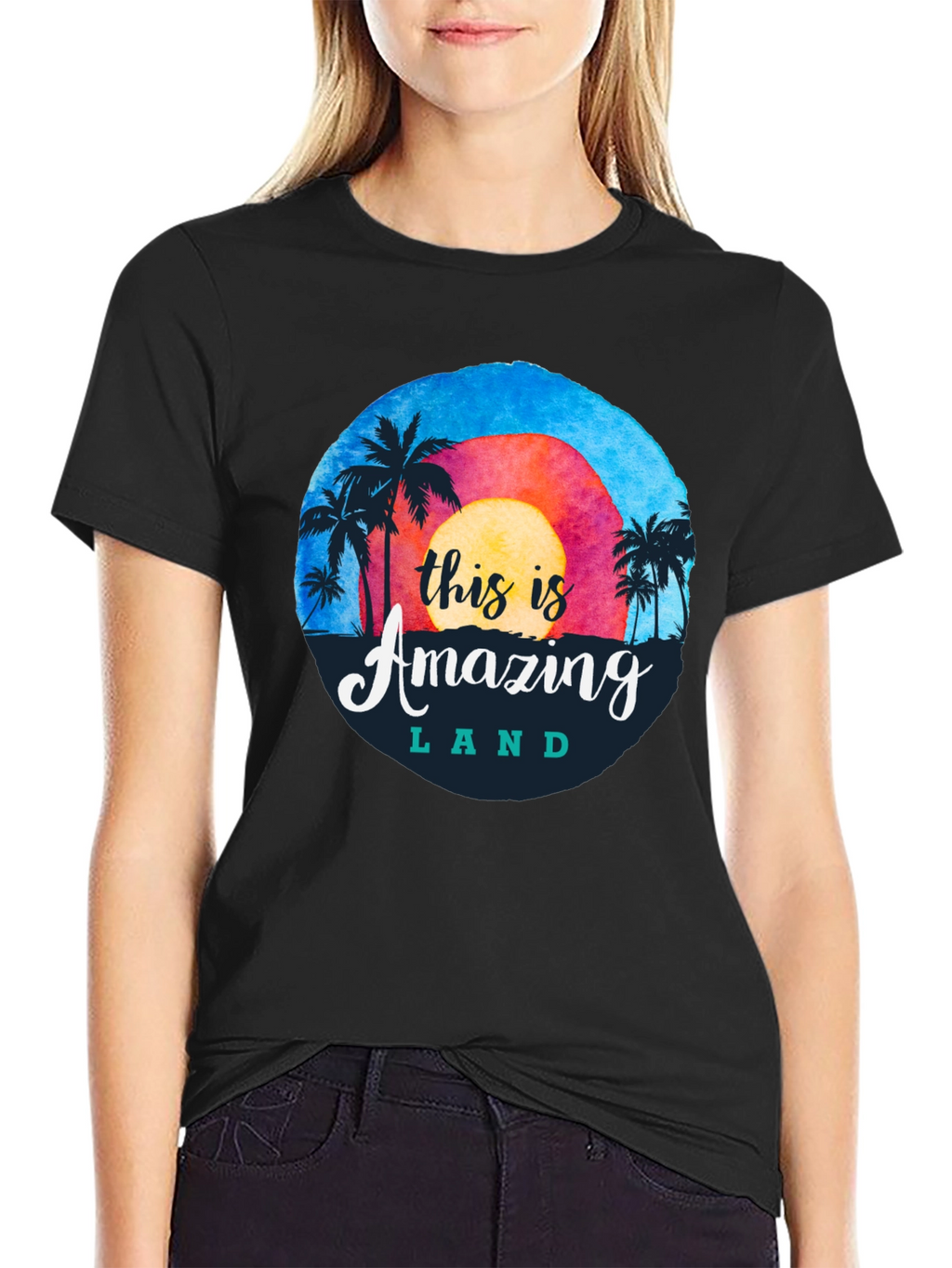Camiseta Negra Amazing Land Tropical