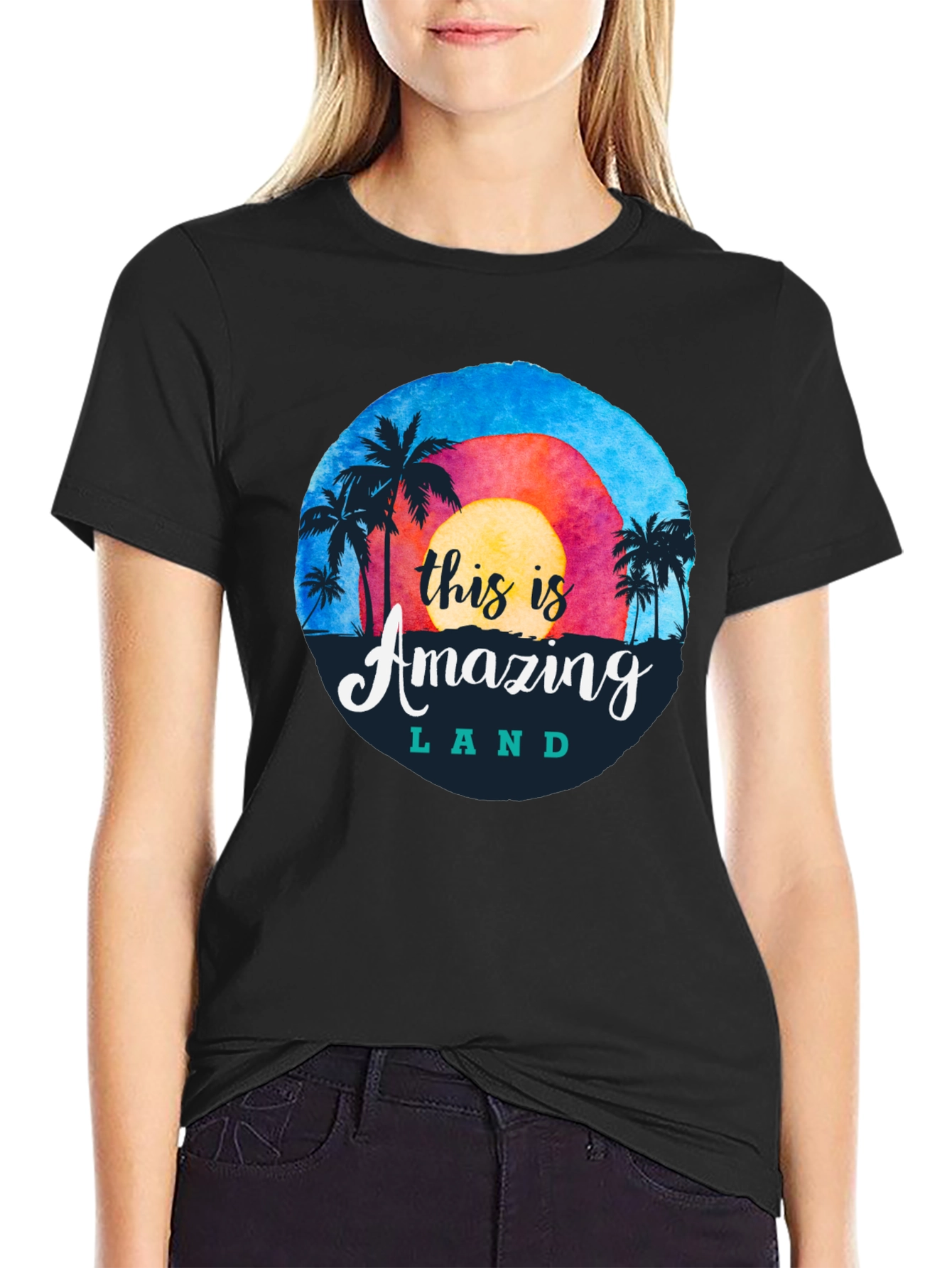 Camiseta Negra Amazing Land Tropical