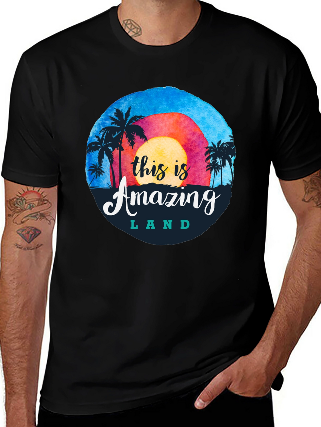 Camiseta Negra Amazing Land Tropical