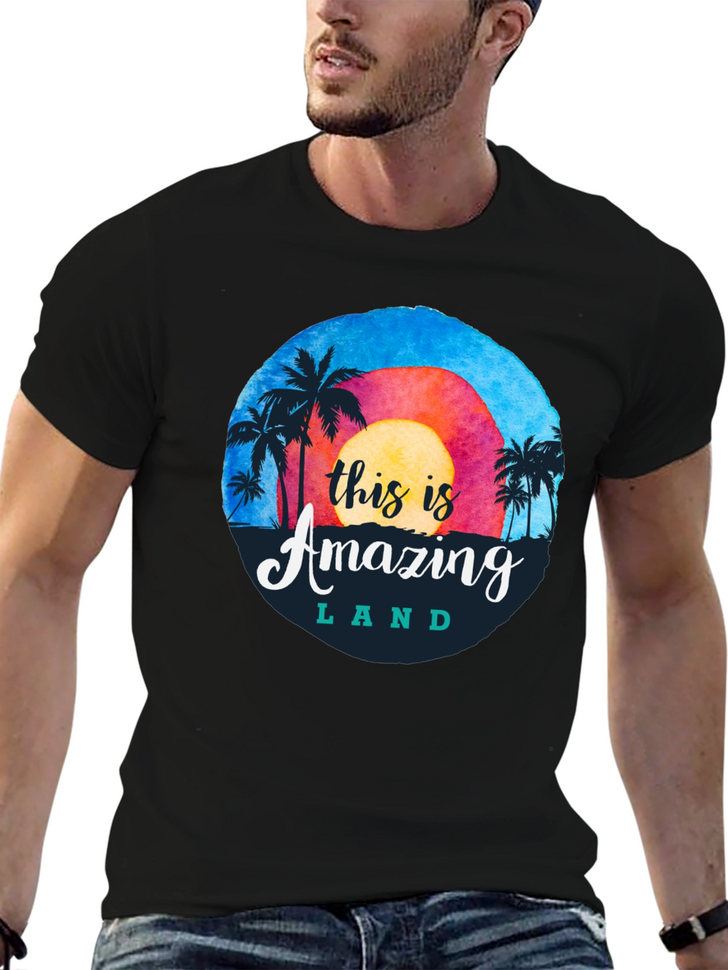 Camiseta Negra Amazing Land Tropical