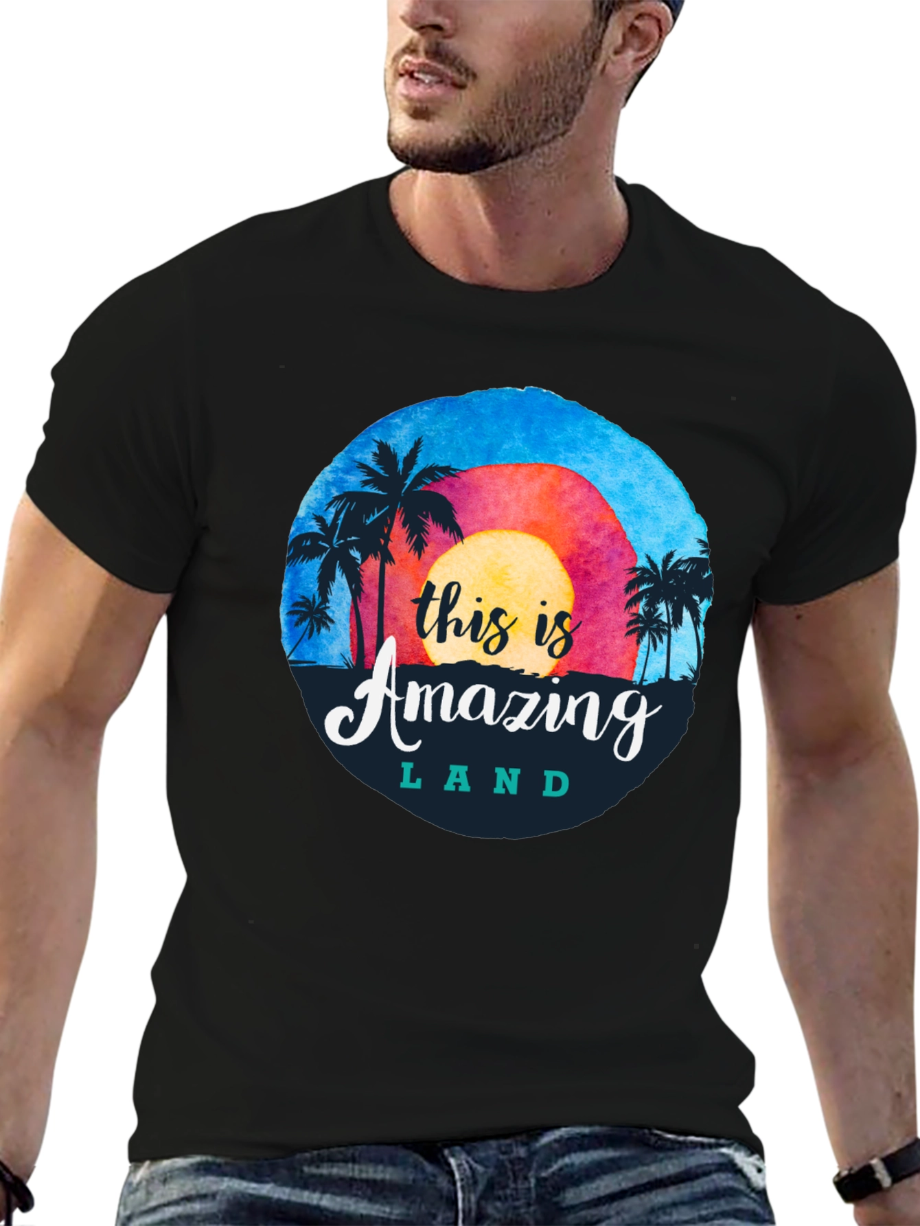 Camiseta Negra Amazing Land Tropical