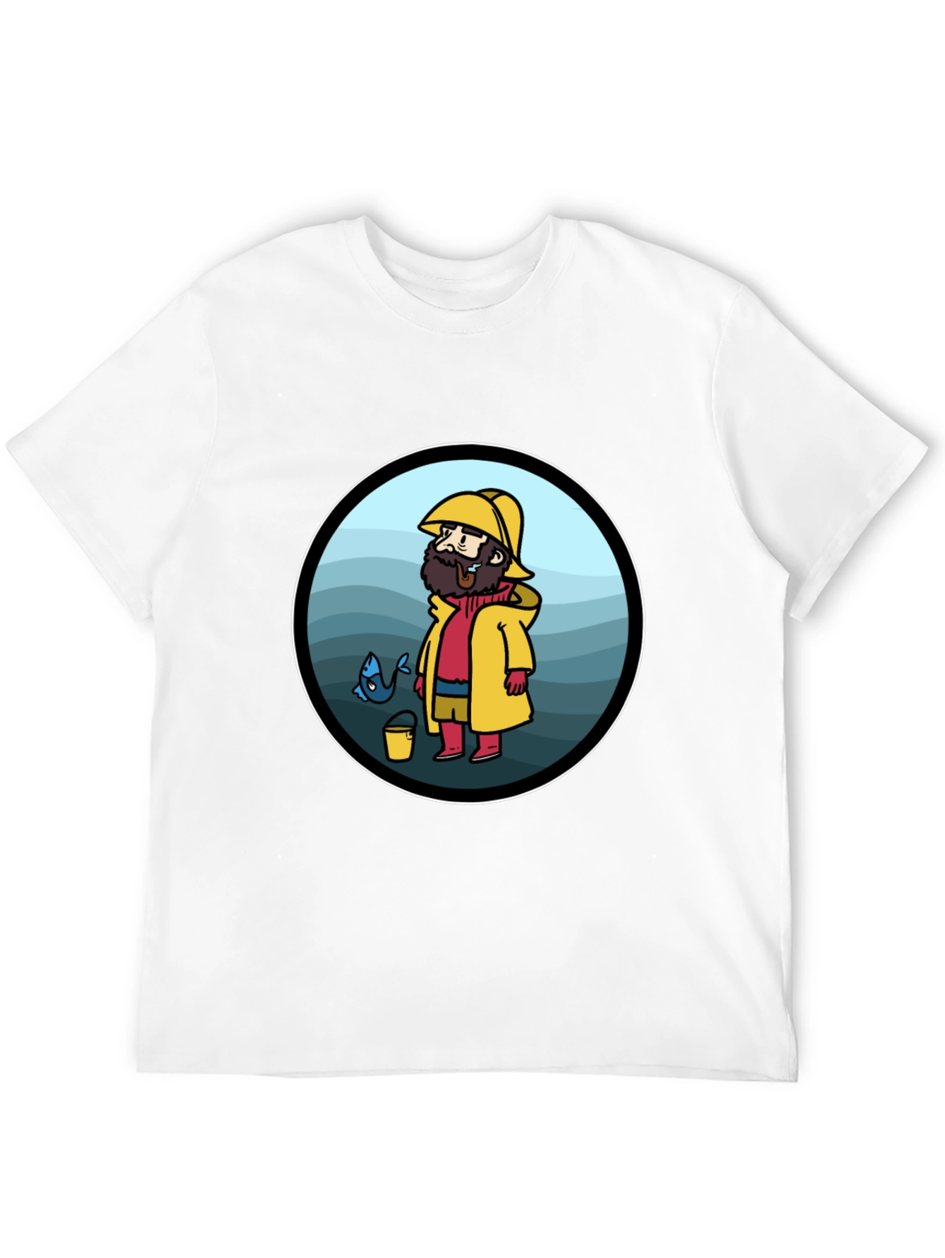 Camiseta Negra con Diseño de Marinero Pescador