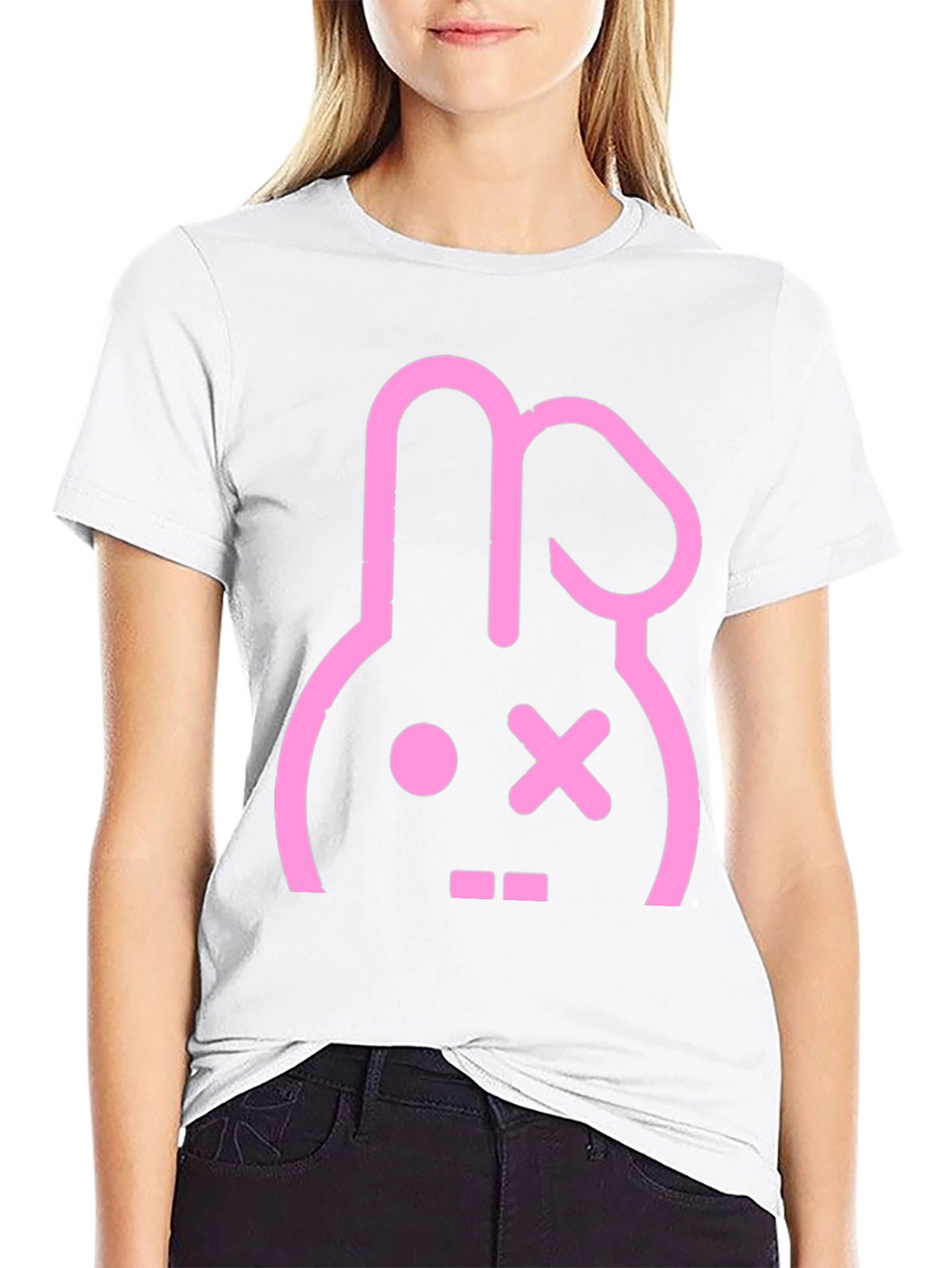 Camiseta Negra con Diseño Conejo Punk Rosa