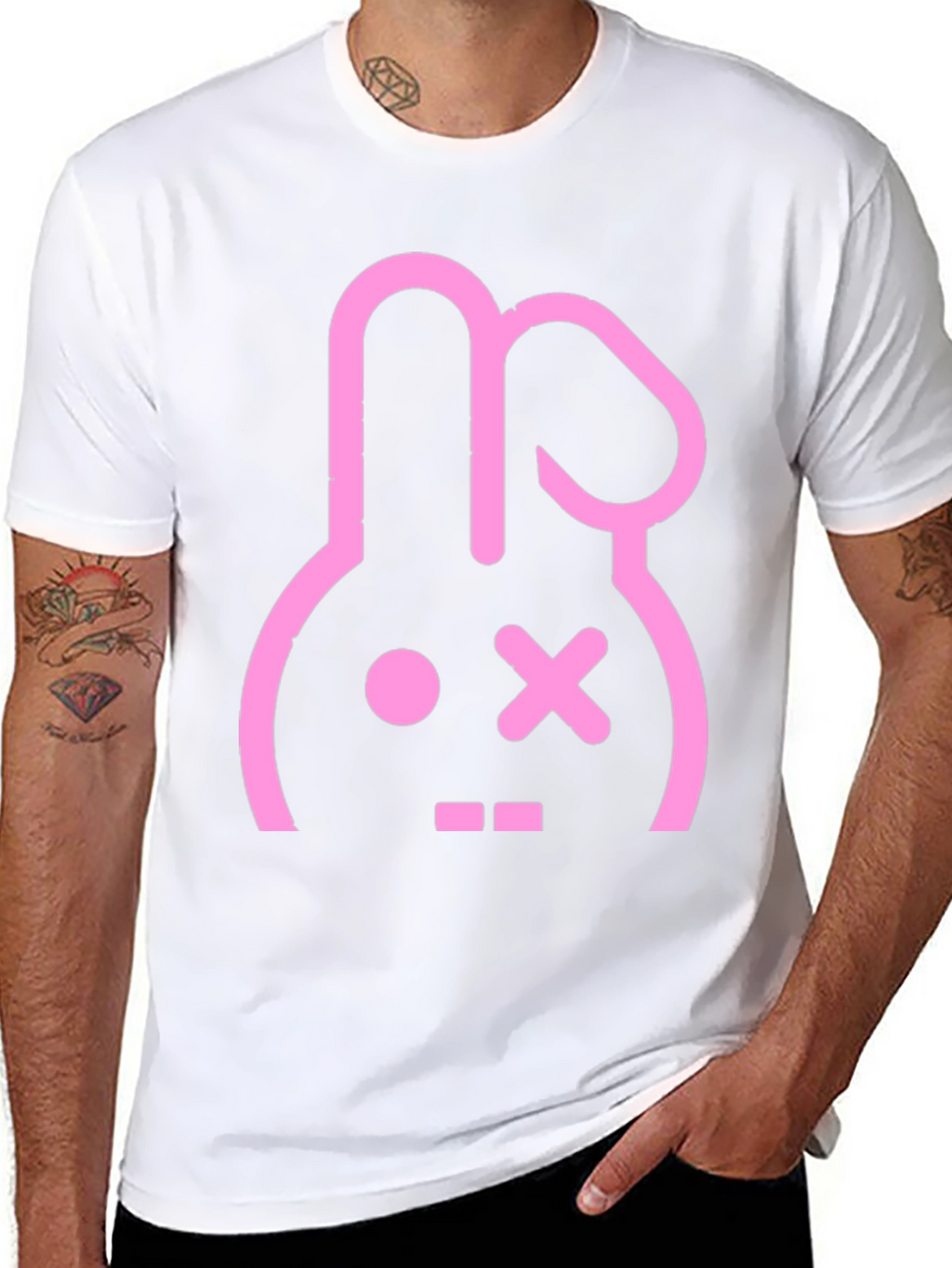 Camiseta Negra con Diseño Conejo Punk Rosa