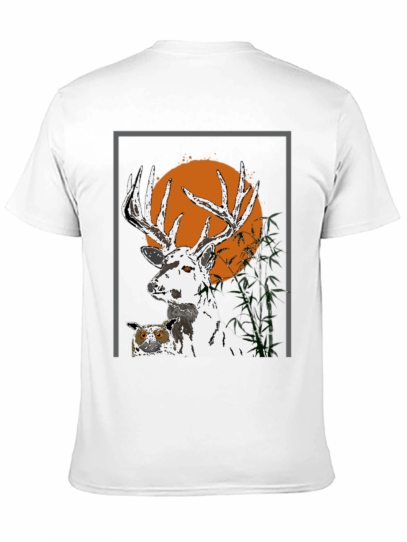 Camiseta Negra con Diseño de Ciervo y Búho