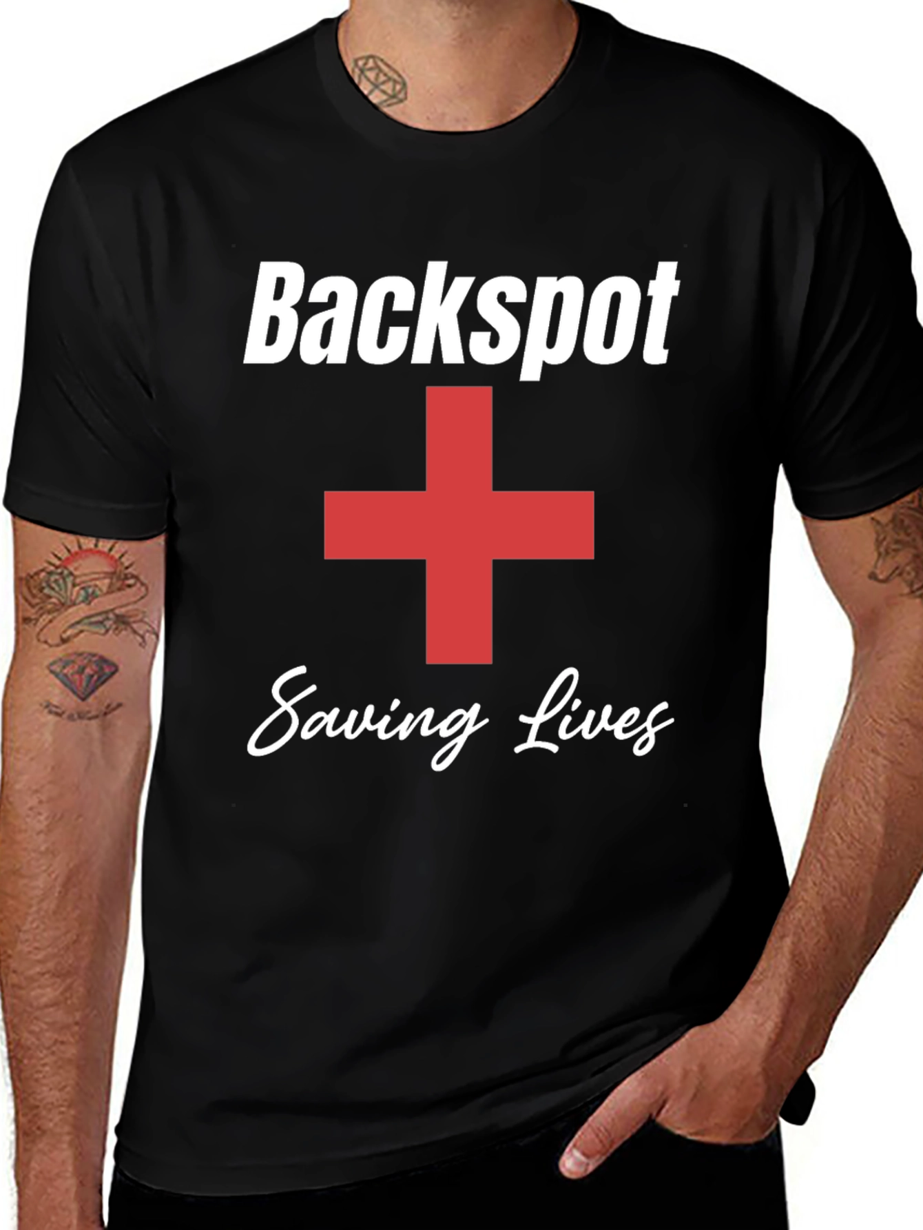 Camiseta Backspot Saving Lives - Diseño Cruz Roja