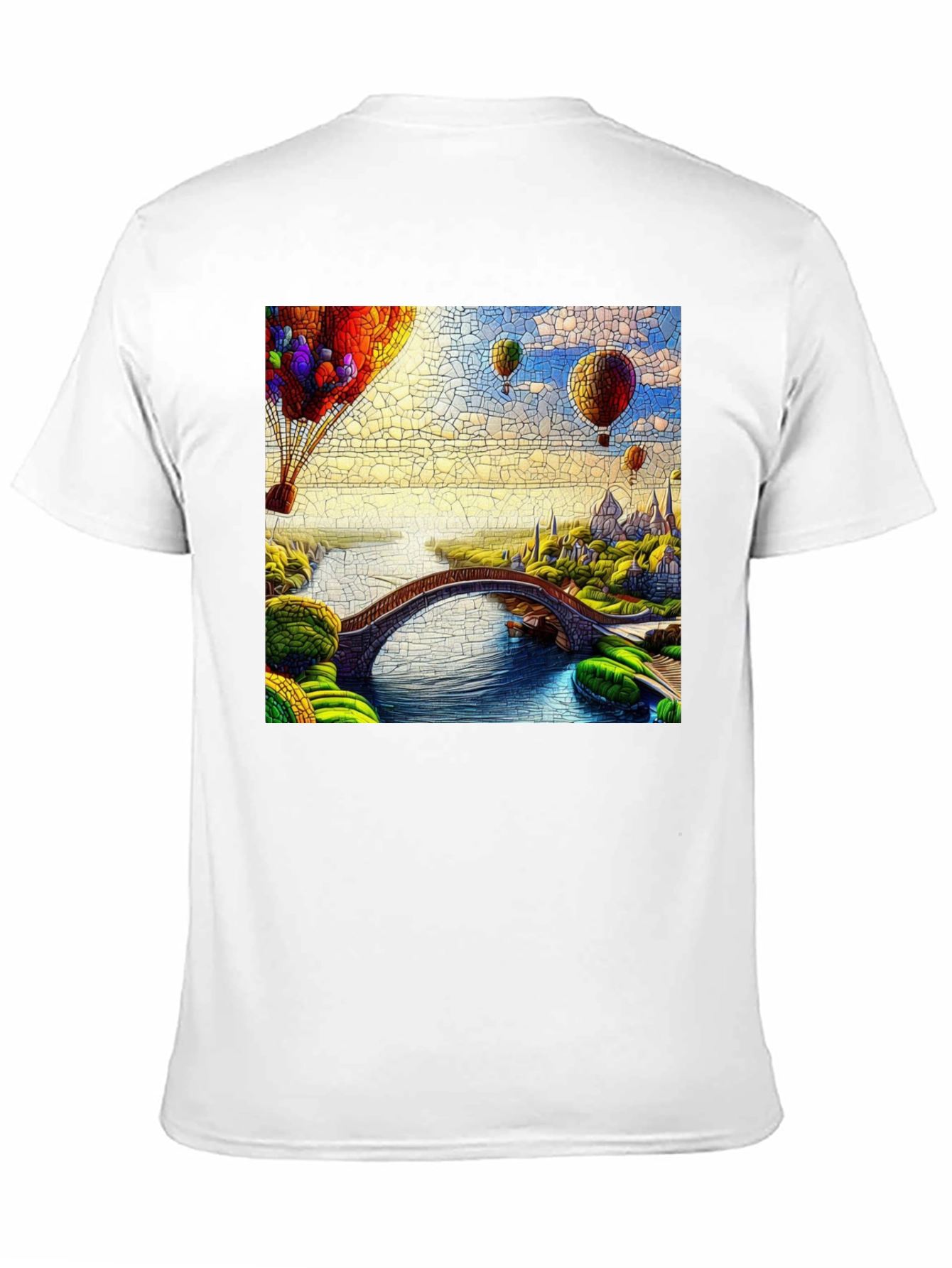 Camiseta Negra con Diseño de Globo Aerostático y Puente