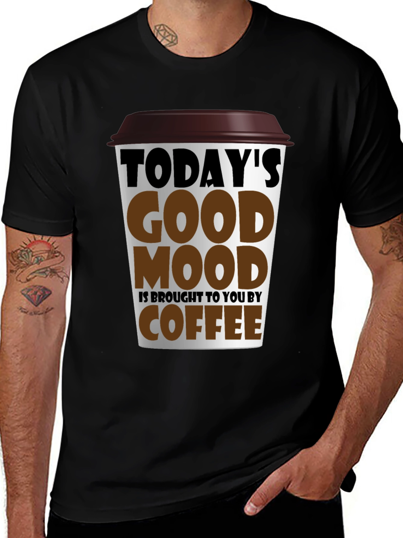 Camiseta Negra con Diseño de Café para un Buen Día