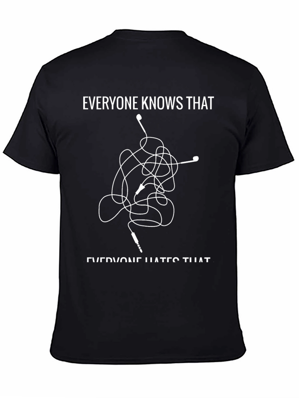 Camiseta Negra con Diseño de Auriculares Enredados