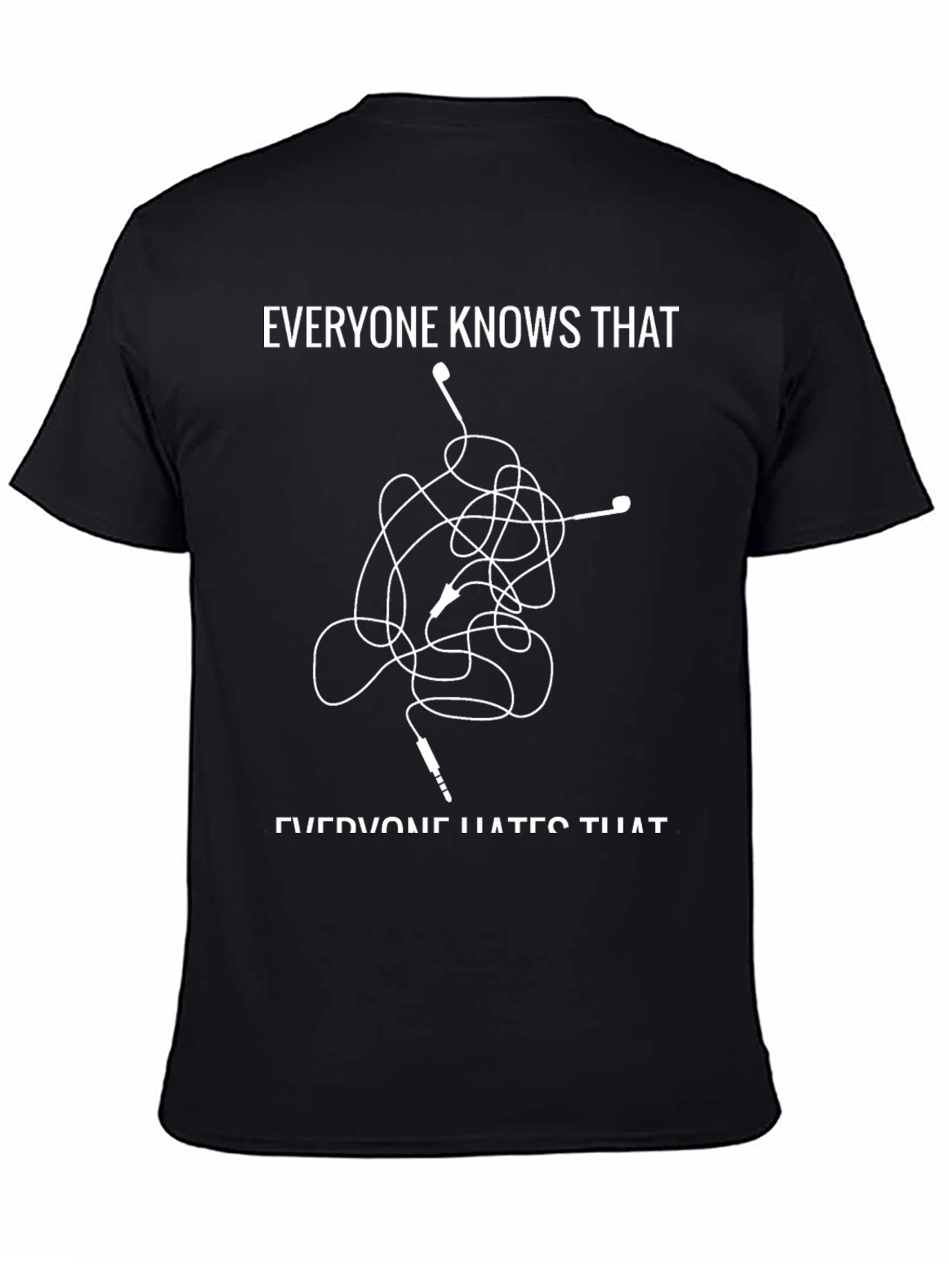 Camiseta Negra con Diseño de Auriculares Enredados