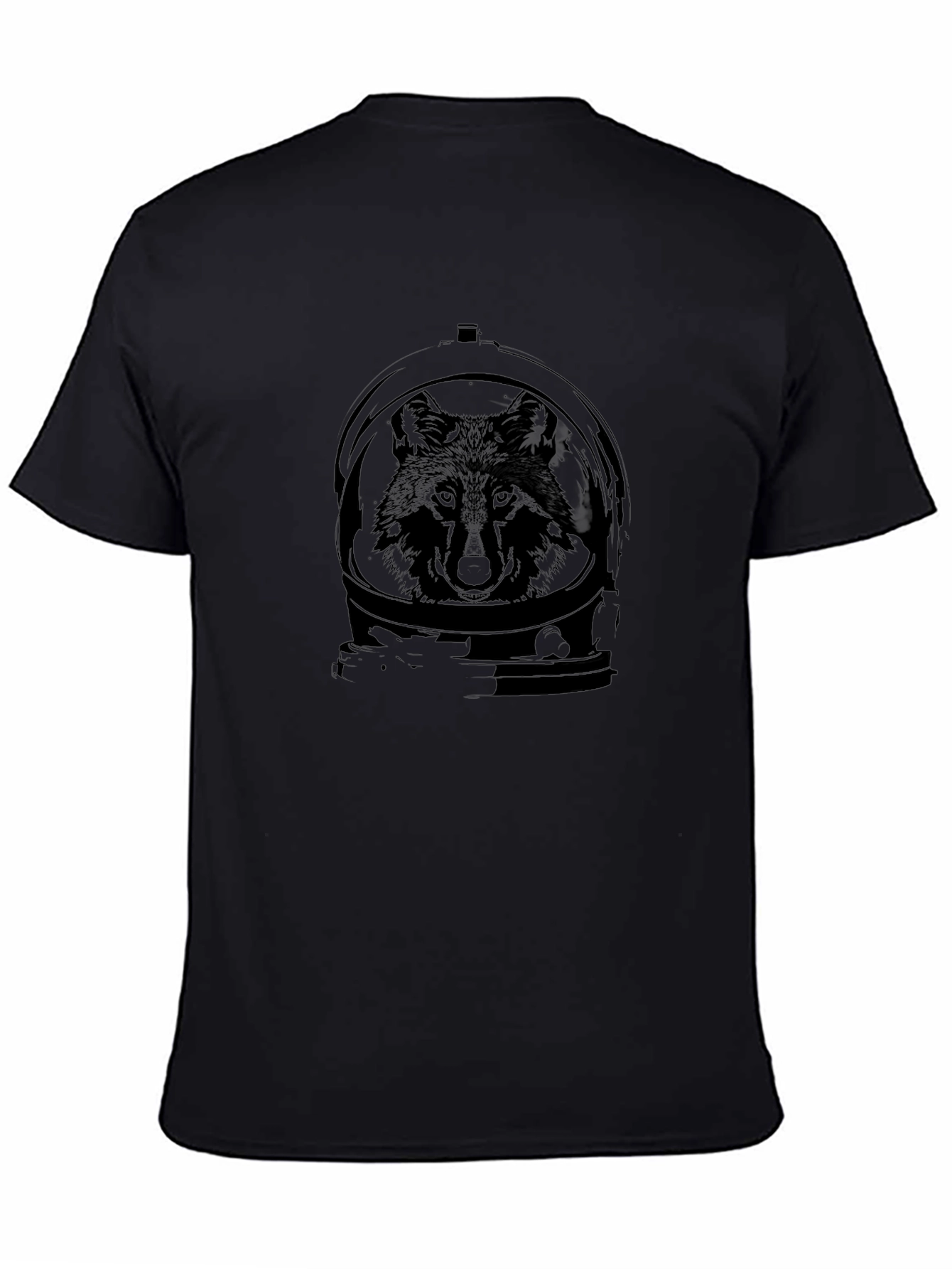 Camiseta Negra con Diseño de Lobo Astronauta