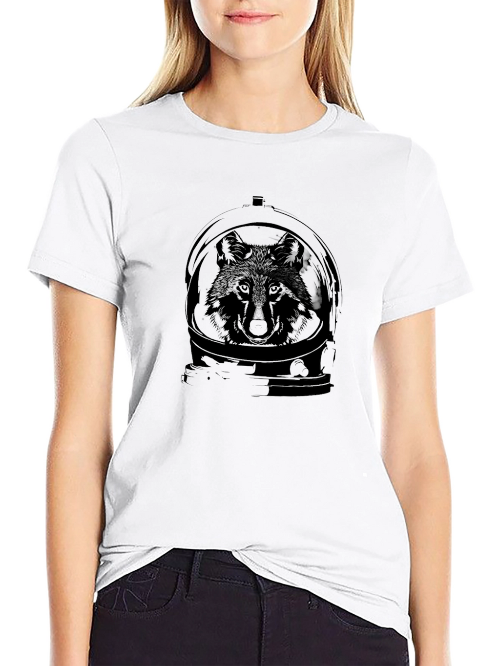 Camiseta Negra con Diseño de Lobo Astronauta