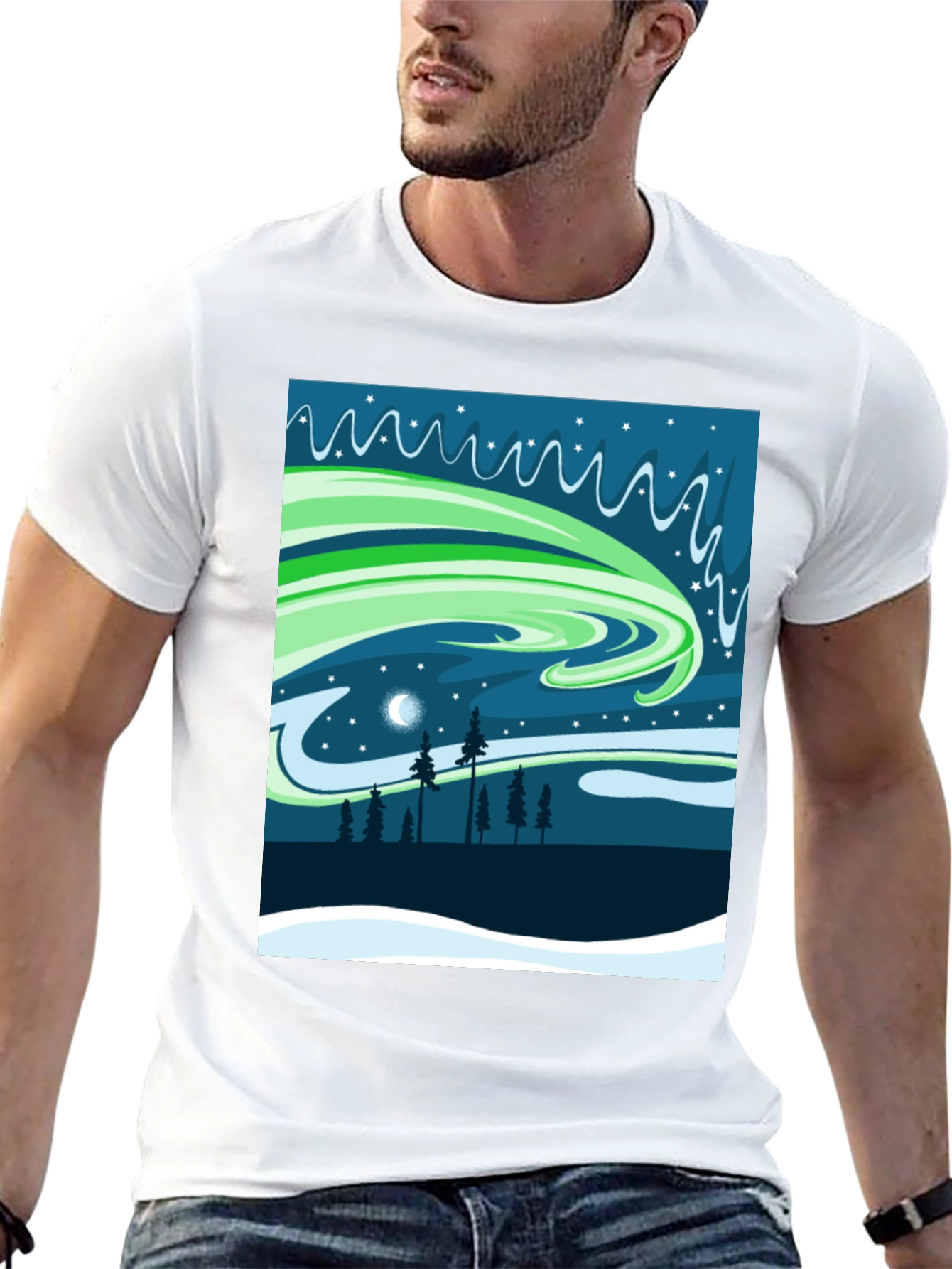 Camiseta Negra Aurora Boreal Diseño Original