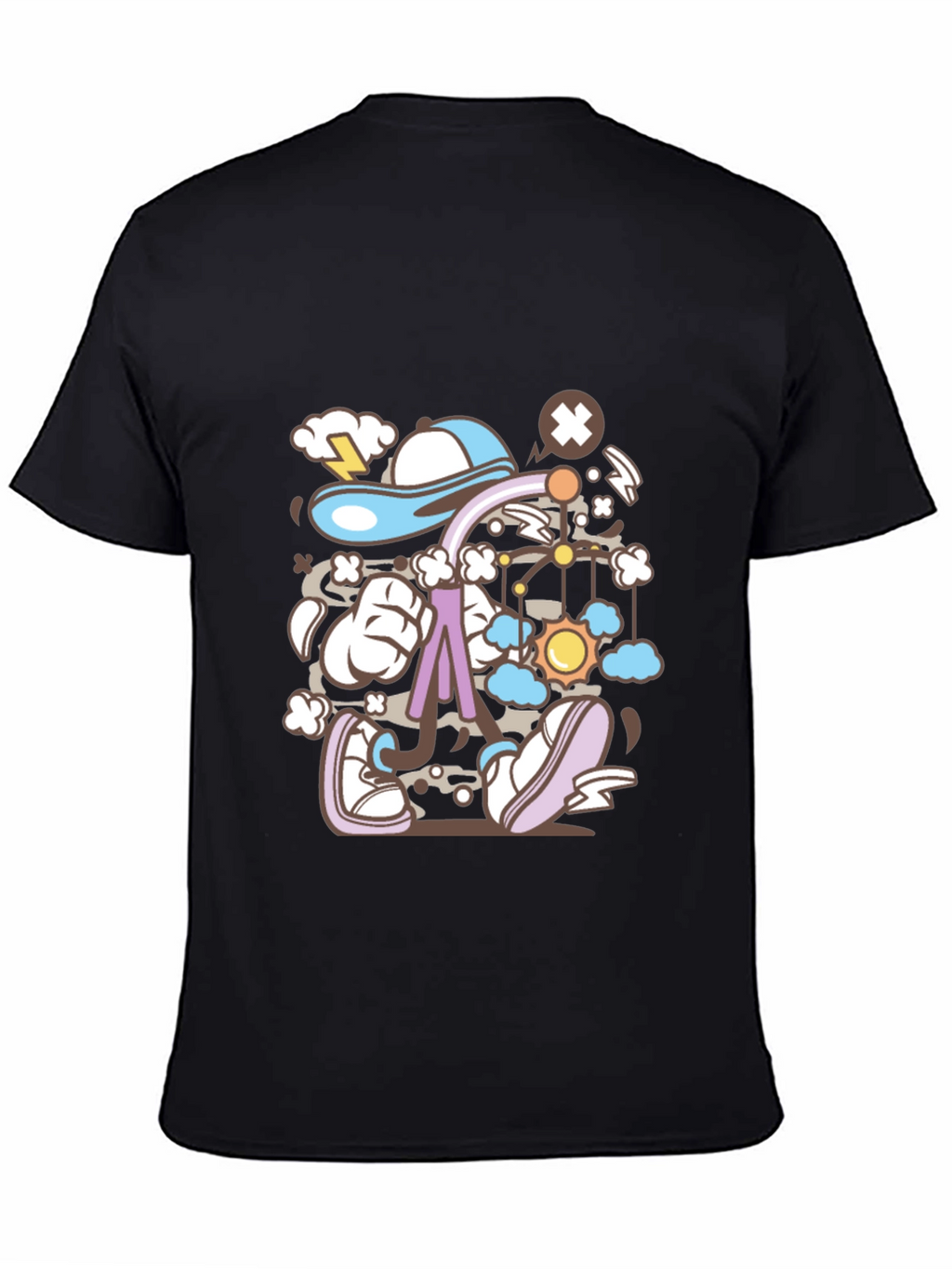 Camiseta Negra con Diseño Animado Abstracto