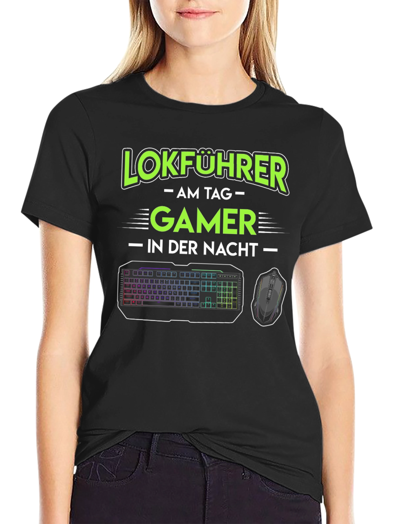 Camiseta Lokführer Gamer: Día Trabajo Noche Juego
