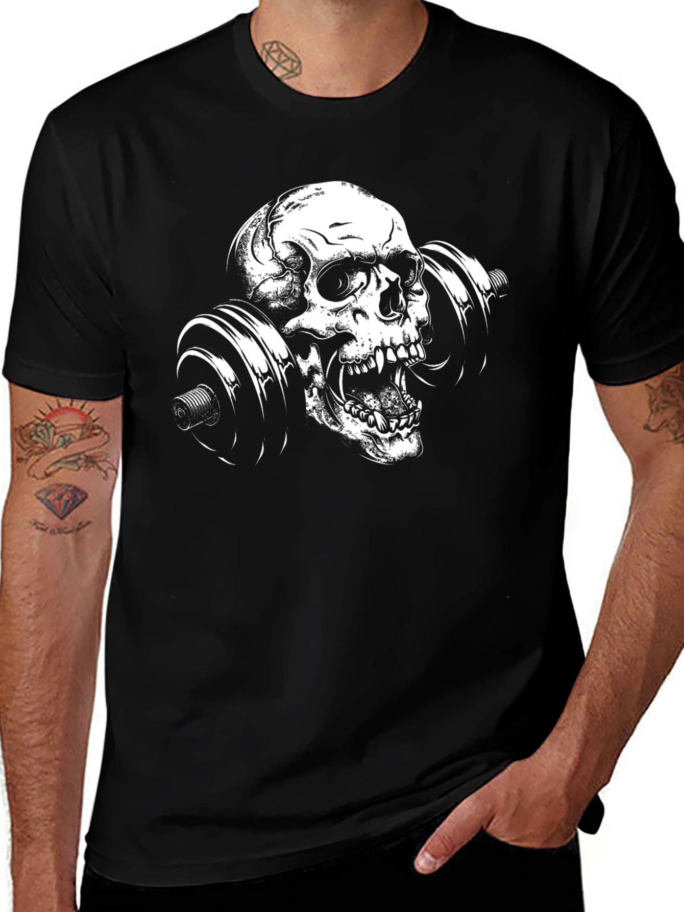 Camiseta Negra con Calavera Halterofilia