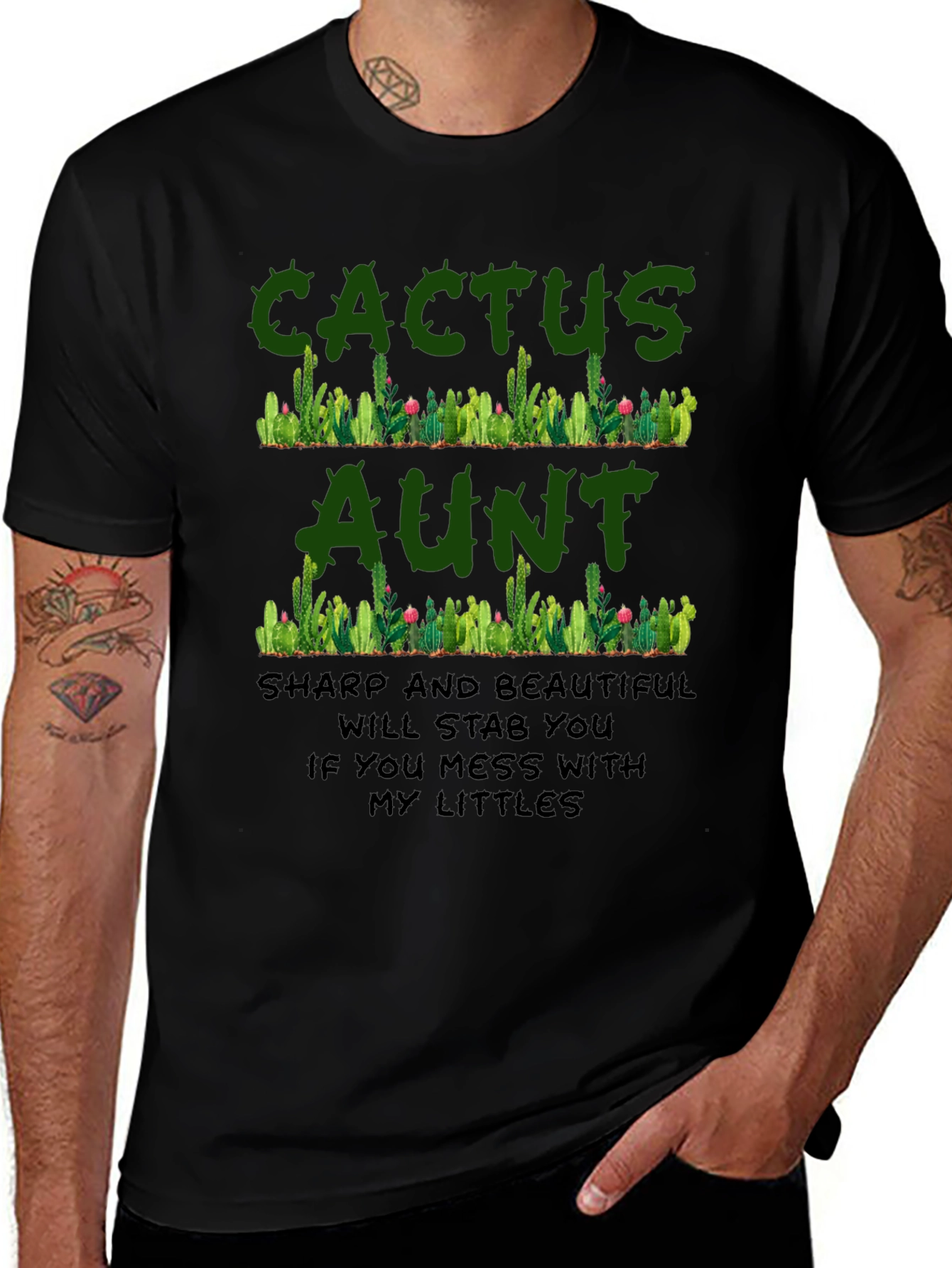 Camiseta Negra Cactus Aunt Divertida