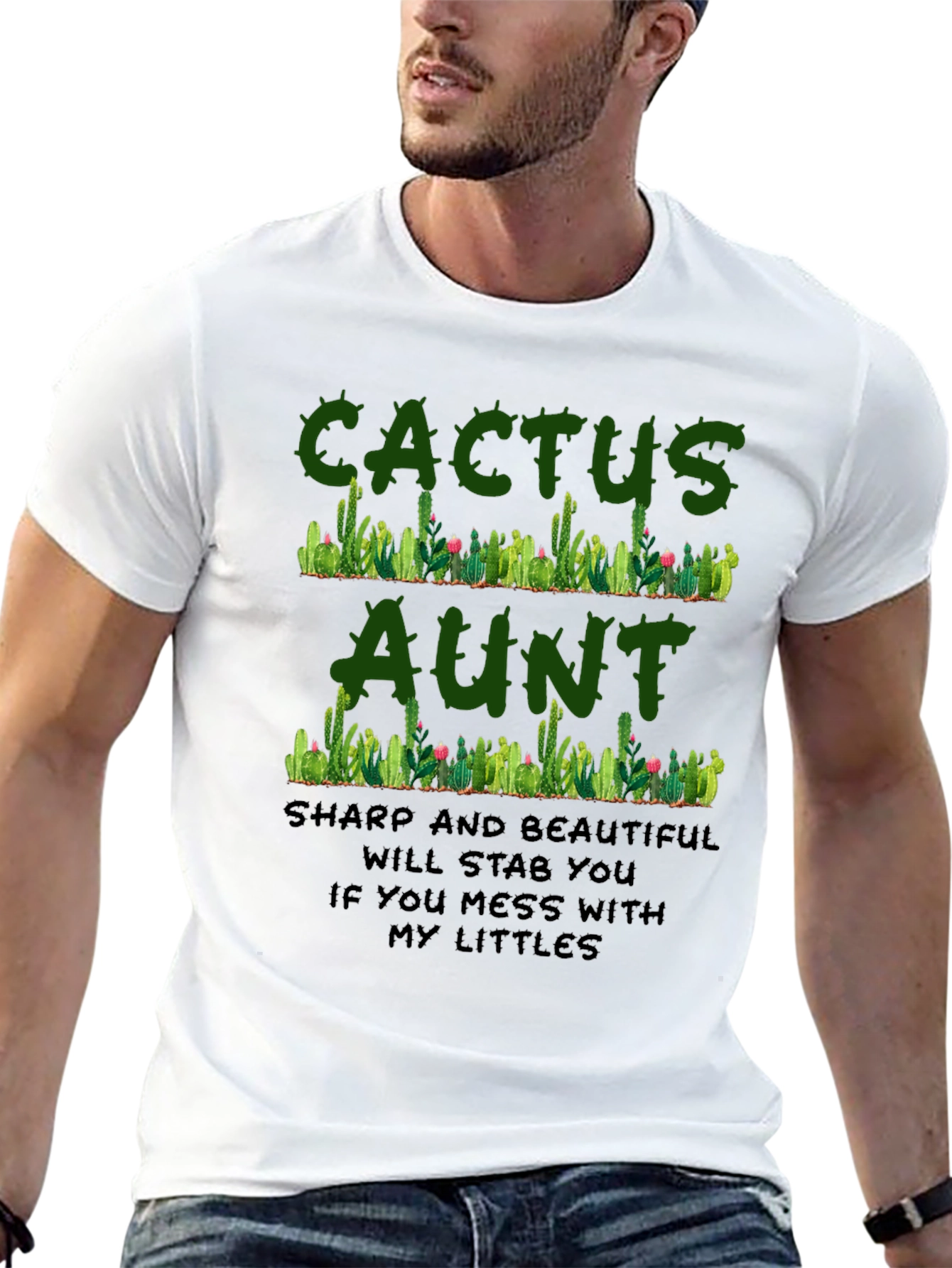 Camiseta Negra Cactus Aunt Divertida