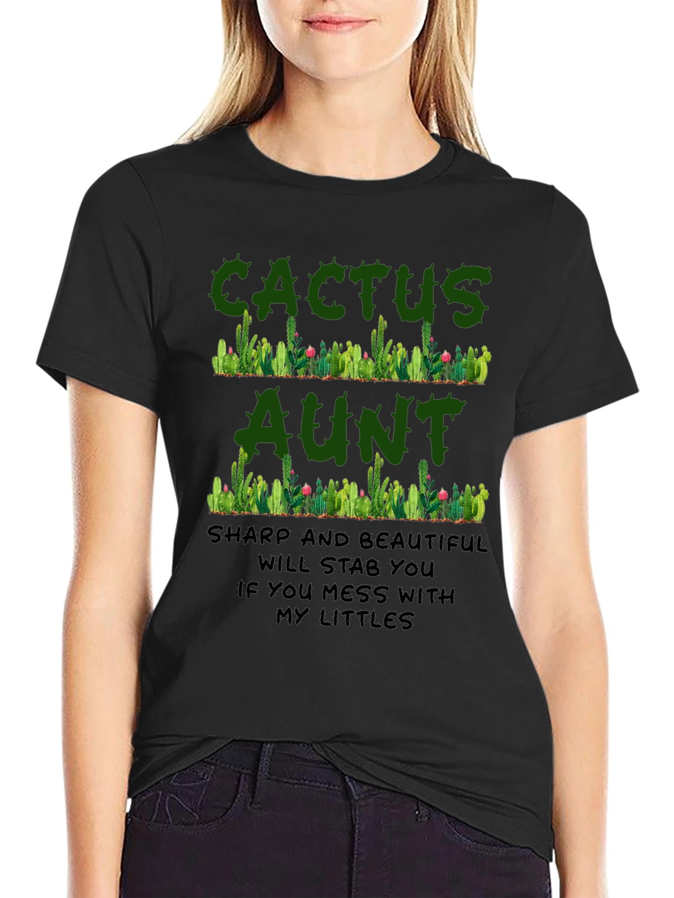 Camiseta Negra Cactus Aunt Divertida
