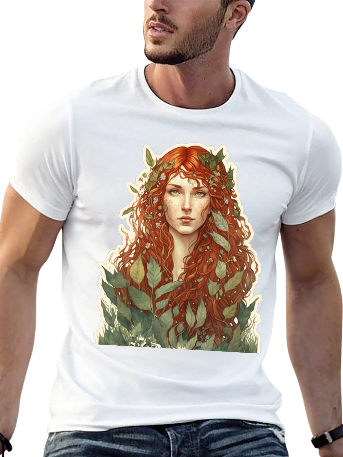 Camiseta Negra con Diseño de Ninfa de la Naturaleza