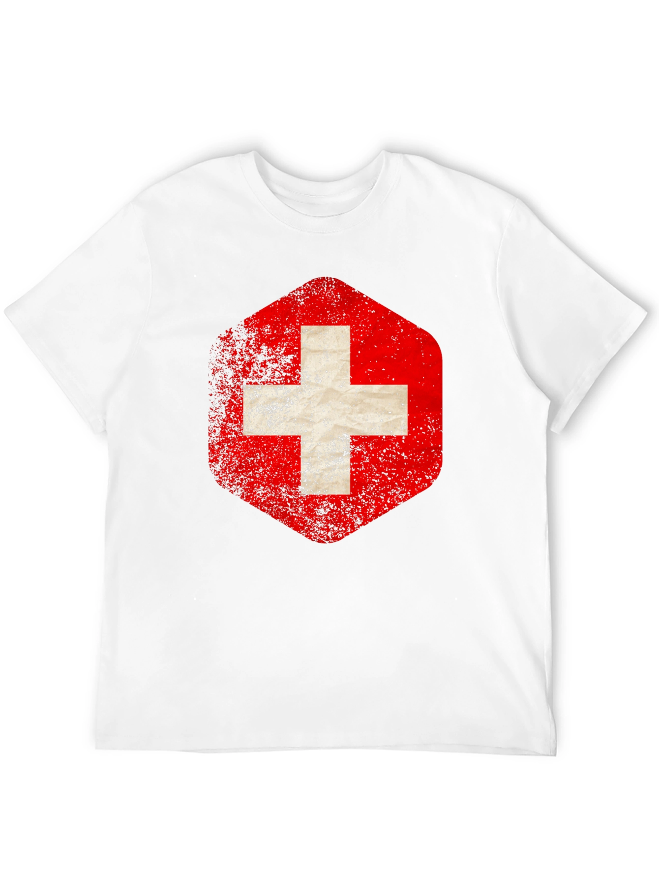 Camiseta Negra con Diseño de Bandera Suiza Vintage