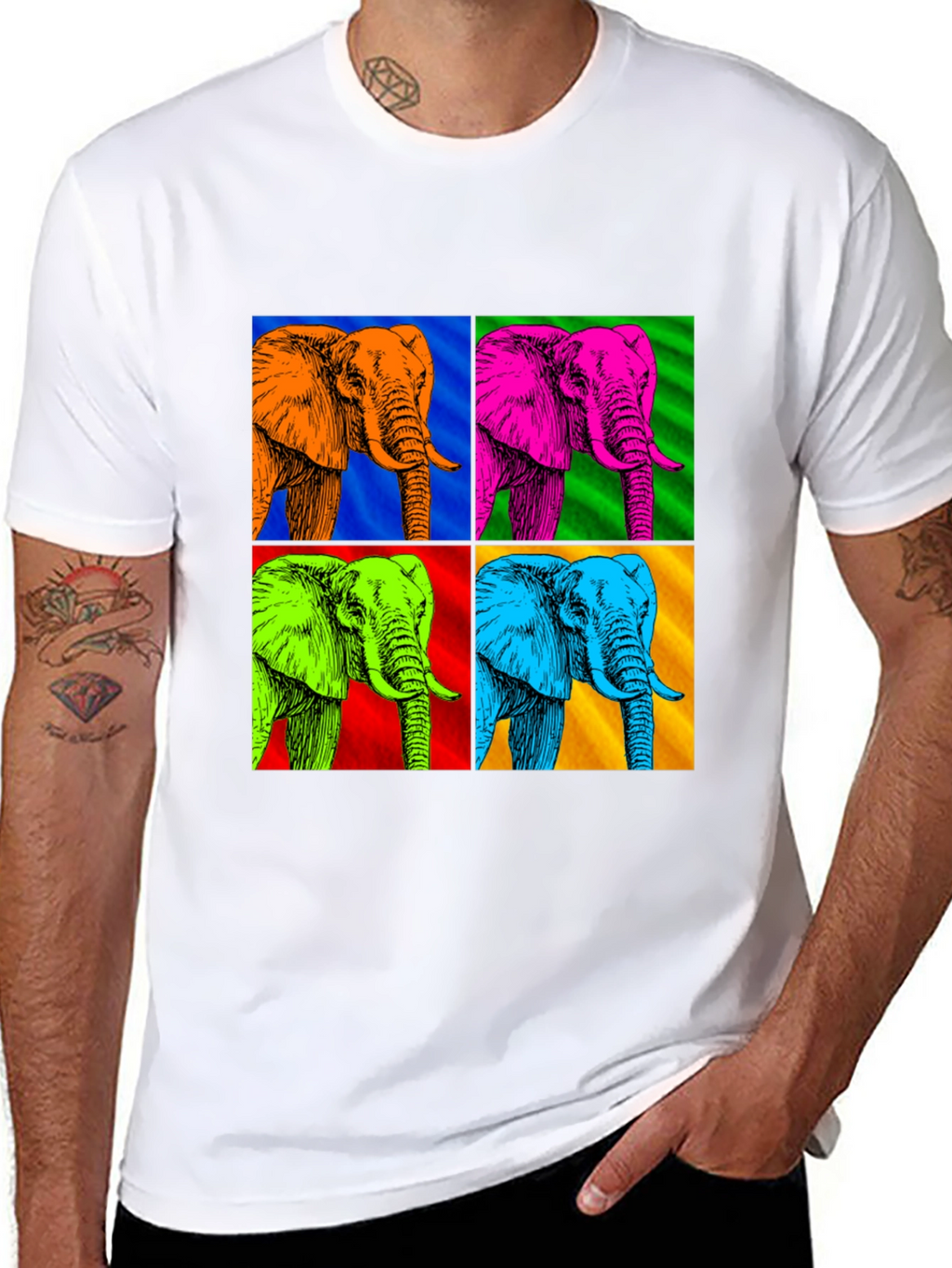 Camiseta Hombre Diseño Elefantes Pop Art
