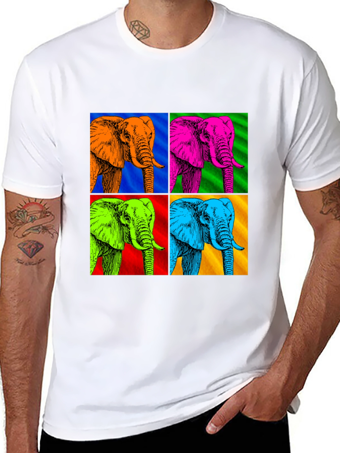 Camiseta Hombre Diseño Elefantes Pop Art