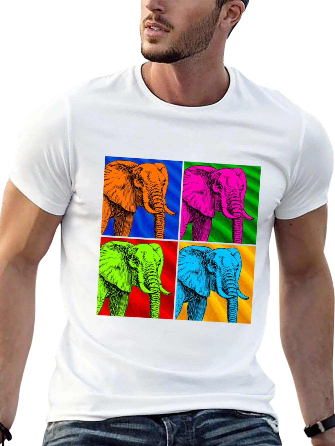 Camiseta Hombre Diseño Elefantes Pop Art