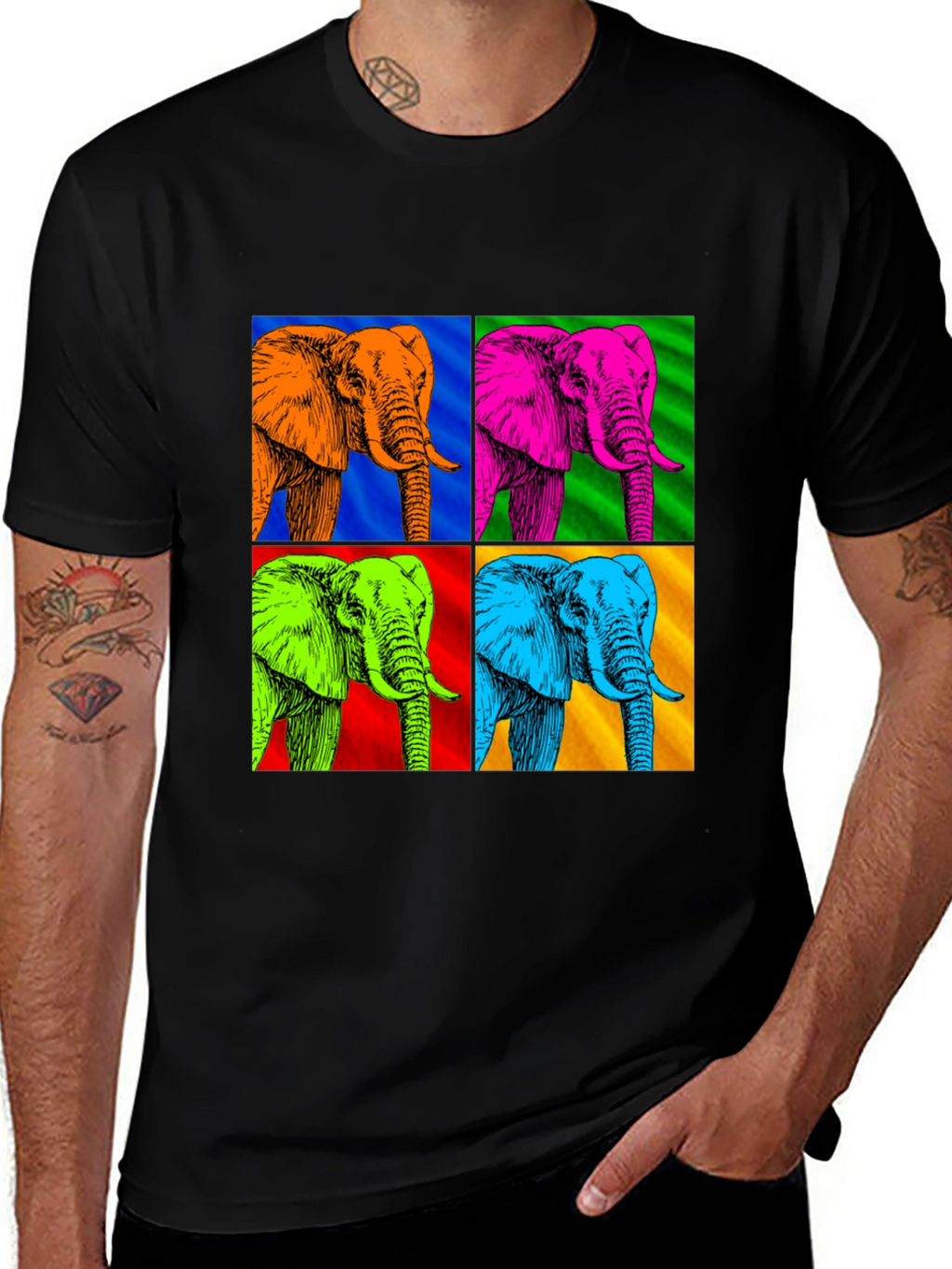 Camiseta Hombre Diseño Elefantes Pop Art