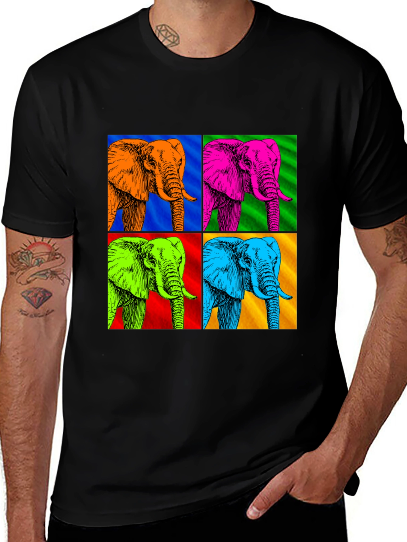 Camiseta Hombre Diseño Elefantes Pop Art
