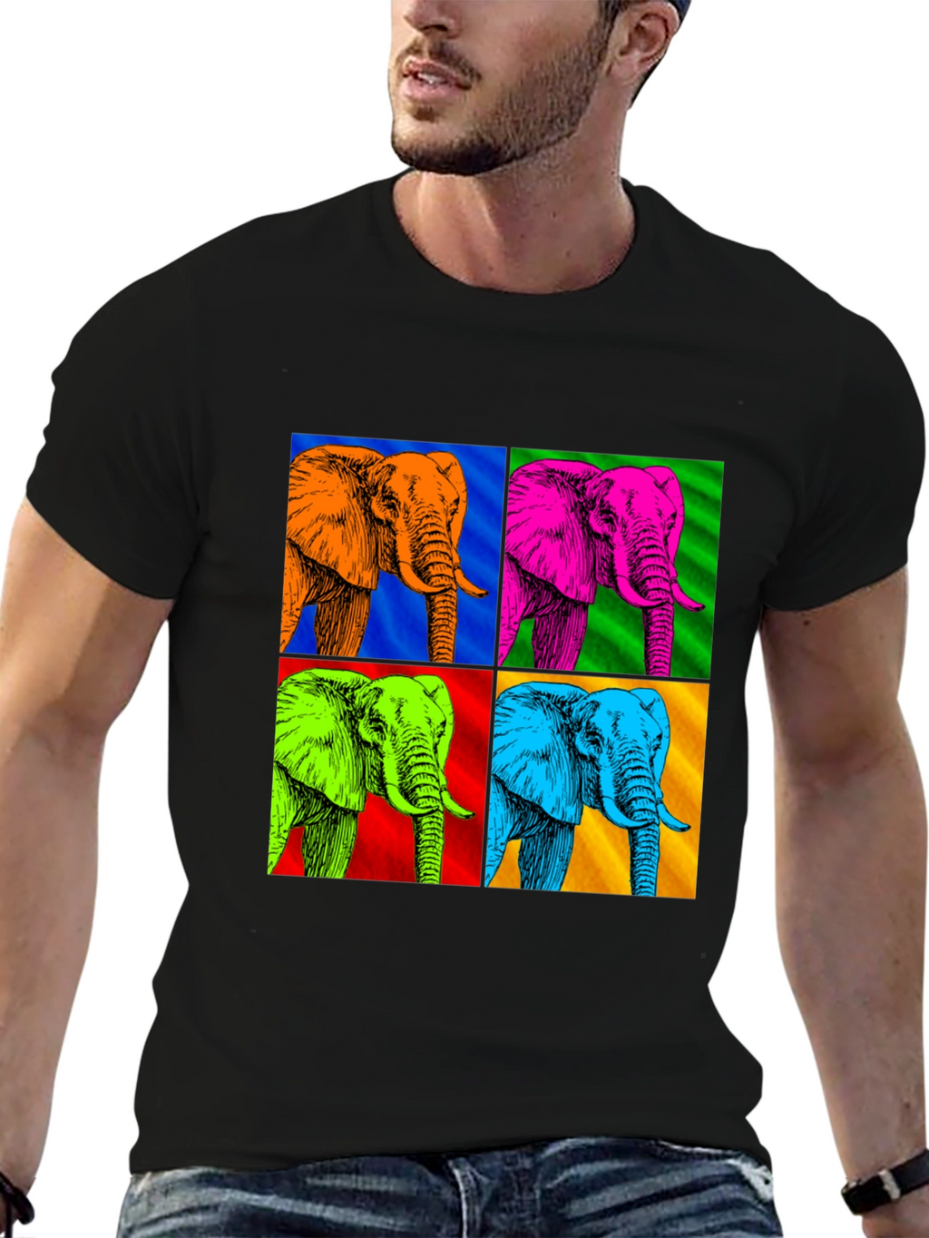 Camiseta Hombre Diseño Elefantes Pop Art
