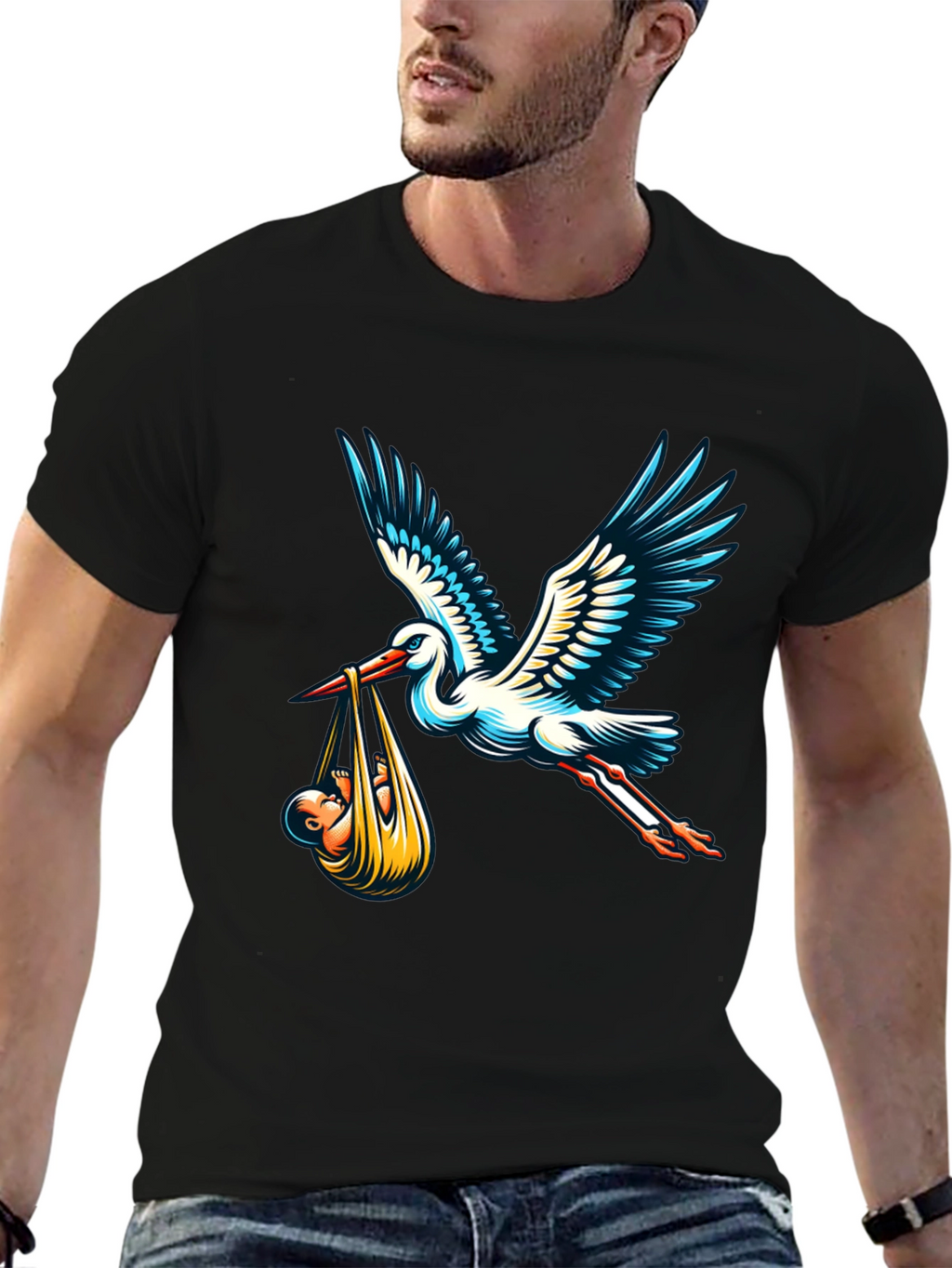 Camiseta Negra Cigüeña Bebé