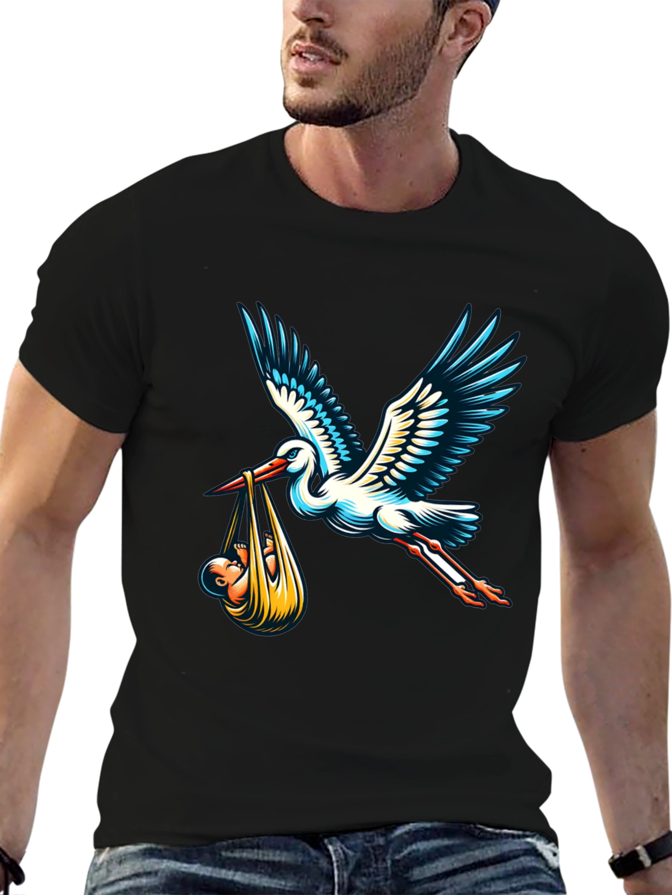 Camiseta Negra Cigüeña Bebé