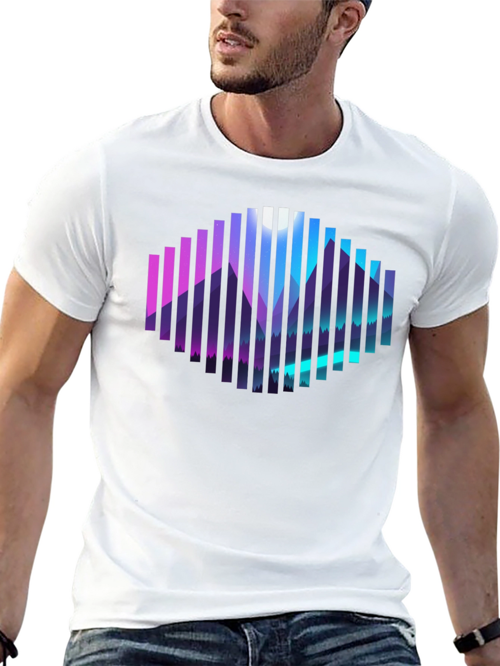 Camiseta Negra con Diseño de Montañas Abstractas