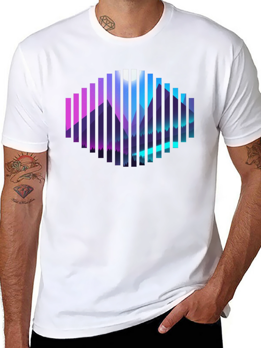 Camiseta Negra con Diseño de Montañas Abstractas