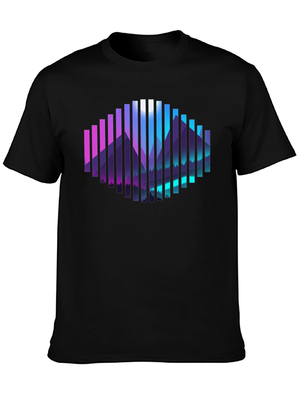Camiseta Negra con Diseño de Montañas Abstractas