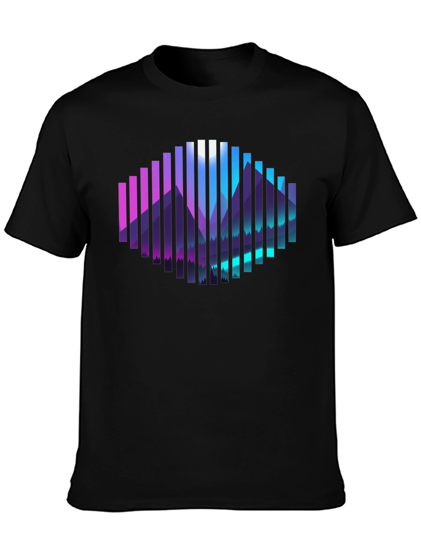 Camiseta Negra con Diseño de Montañas Abstractas