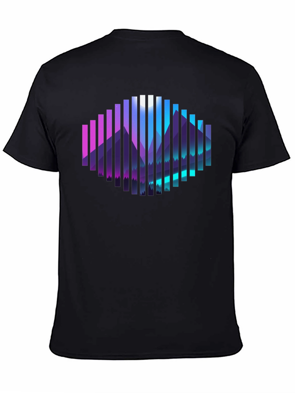 Camiseta Negra con Diseño de Montañas Abstractas