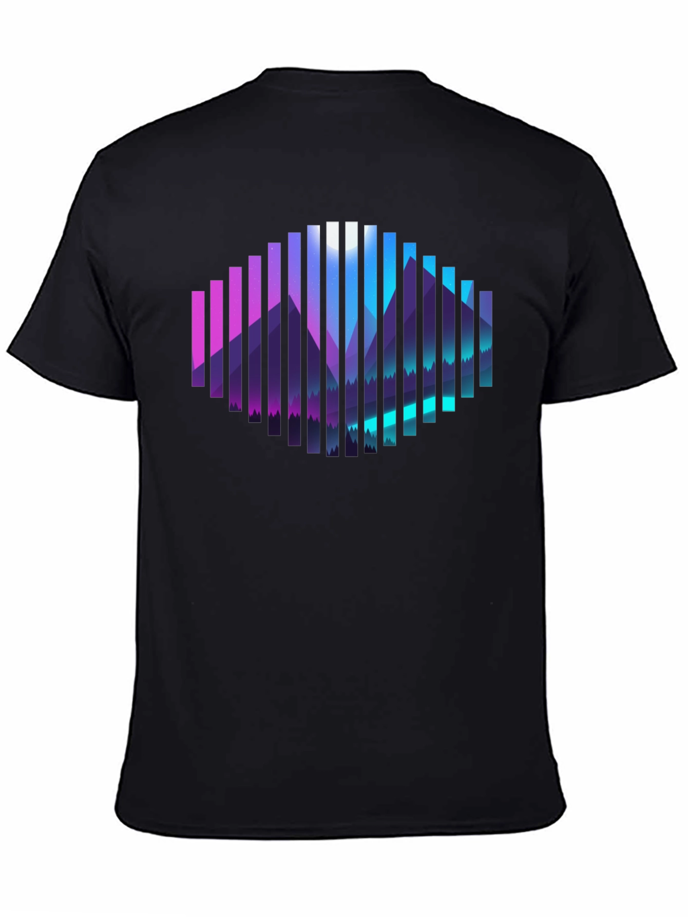 Camiseta Negra con Diseño de Montañas Abstractas