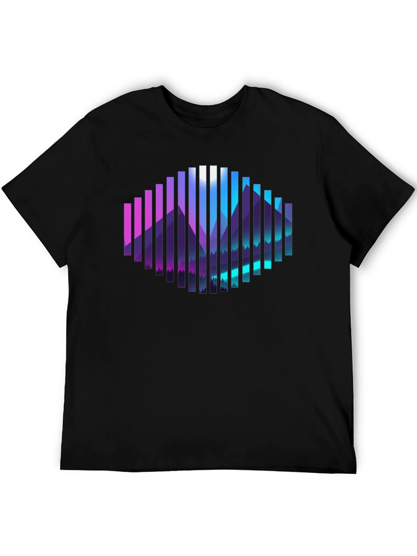 Camiseta Negra con Diseño de Montañas Abstractas
