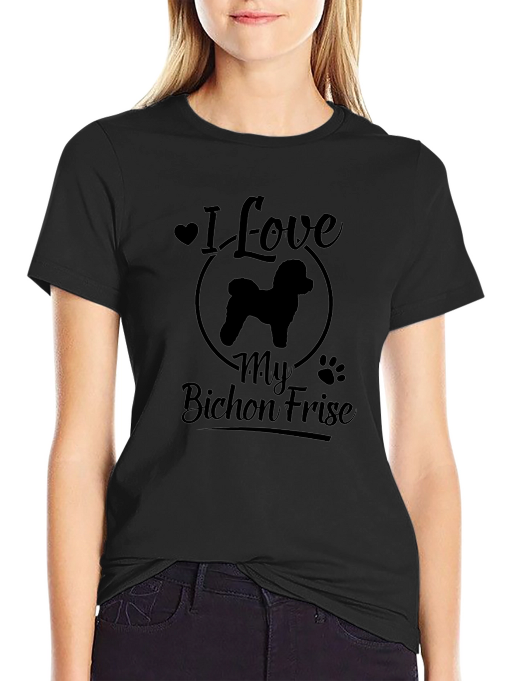 Camiseta Negra Amo a Mi Bichón Frisé