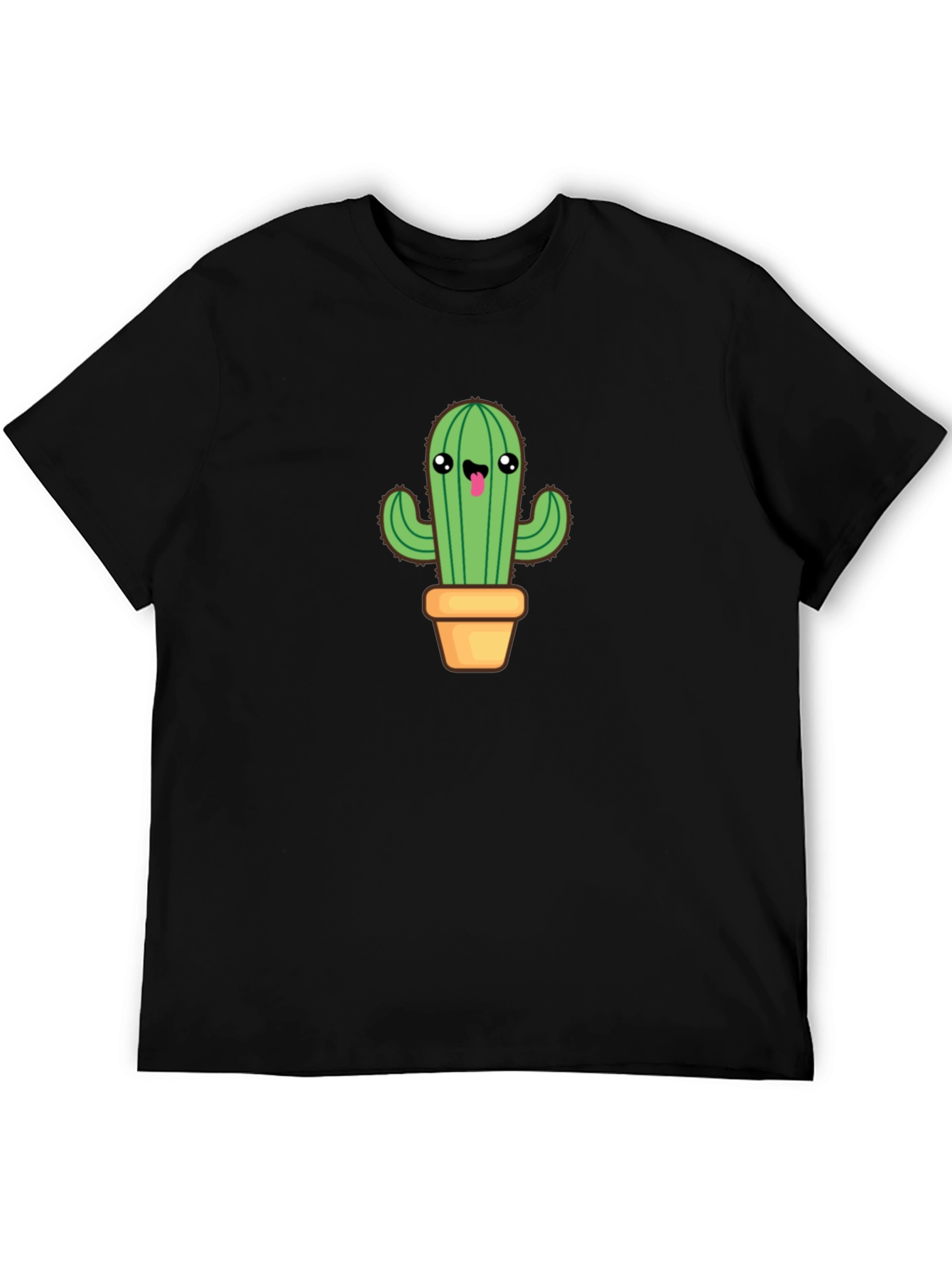 Camiseta Negra con Diseño de Cactus Kawaii