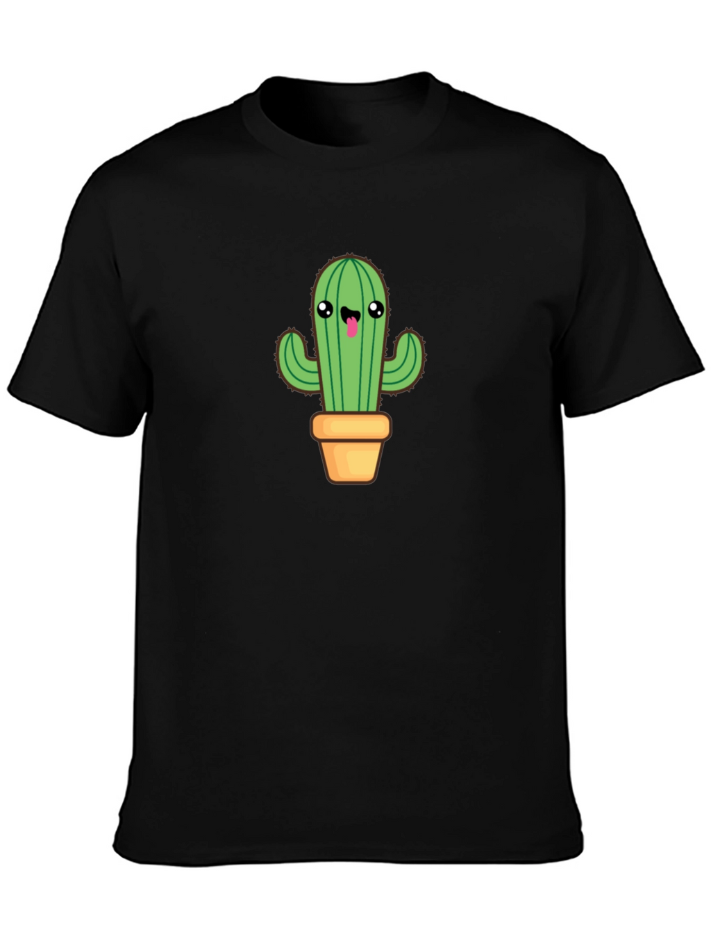 Camiseta Negra con Diseño de Cactus Kawaii