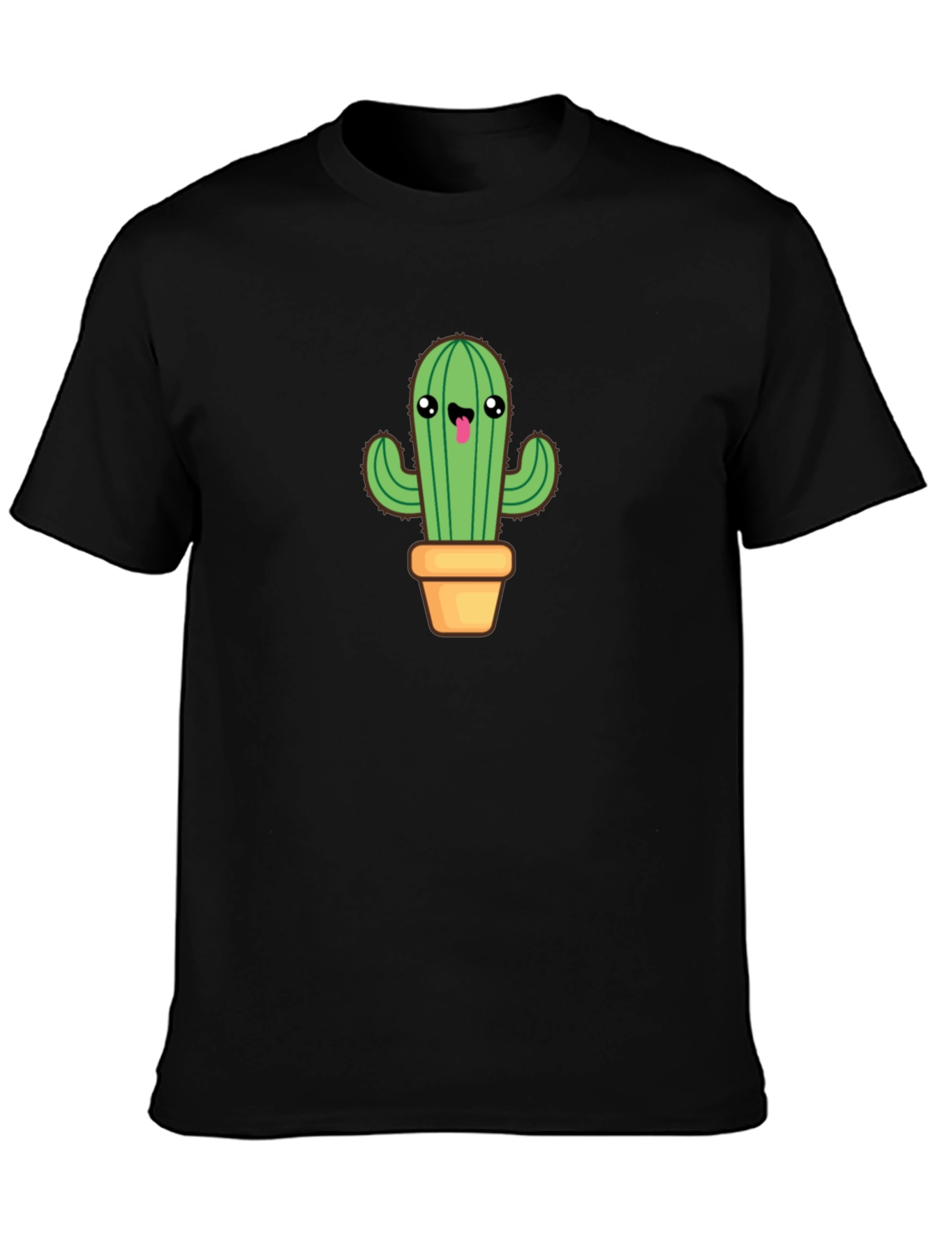Camiseta Negra con Diseño de Cactus Kawaii