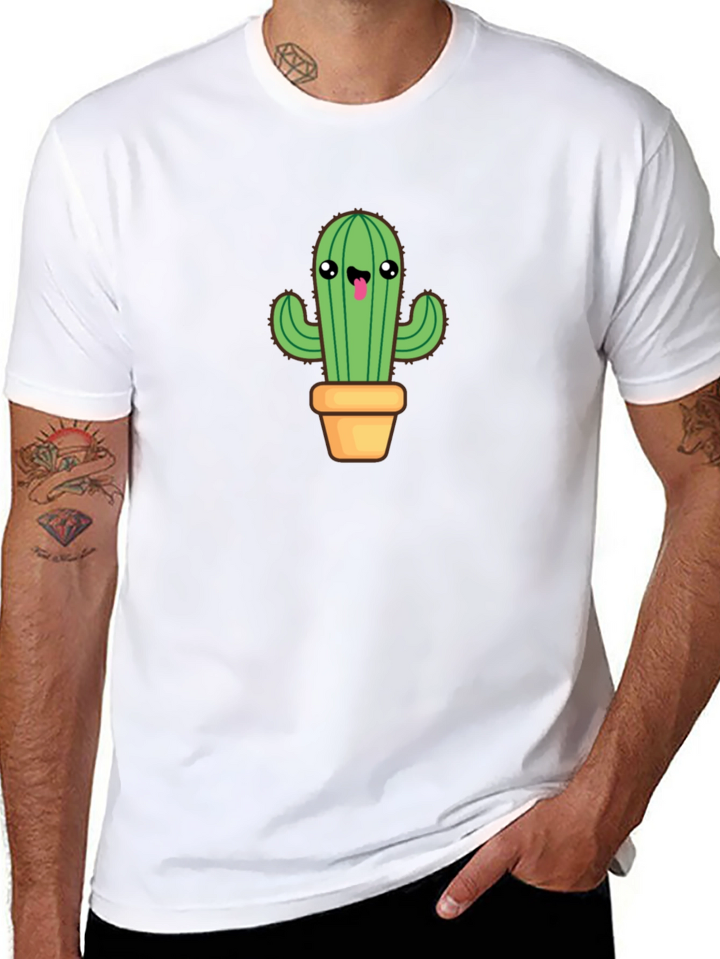 Camiseta Negra con Diseño de Cactus Kawaii