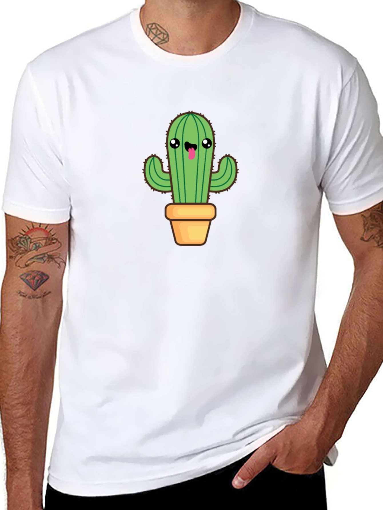 Camiseta Negra con Diseño de Cactus Kawaii