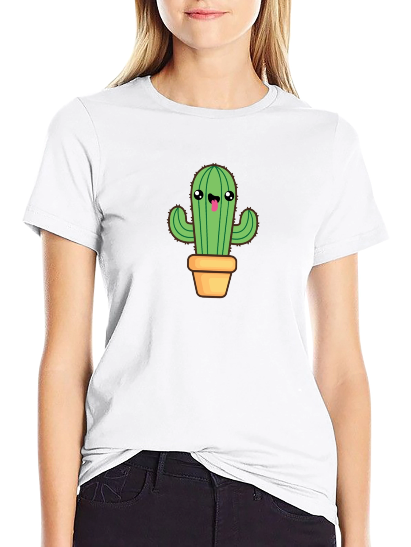 Camiseta Negra con Diseño de Cactus Kawaii
