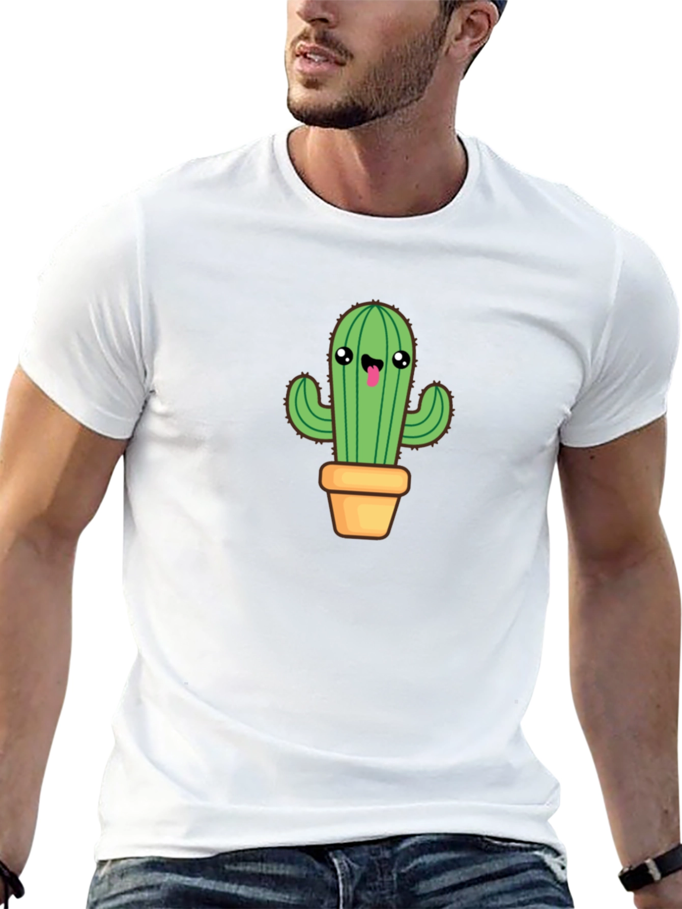 Camiseta Negra con Diseño de Cactus Kawaii