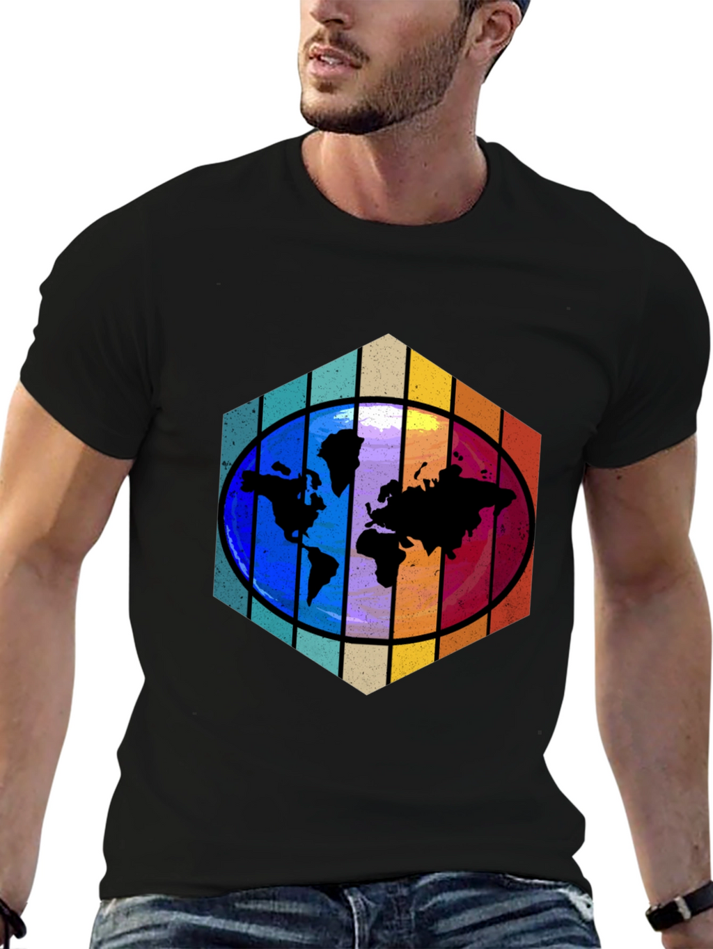 Camiseta Hombre Mapa Mundial Hexágono