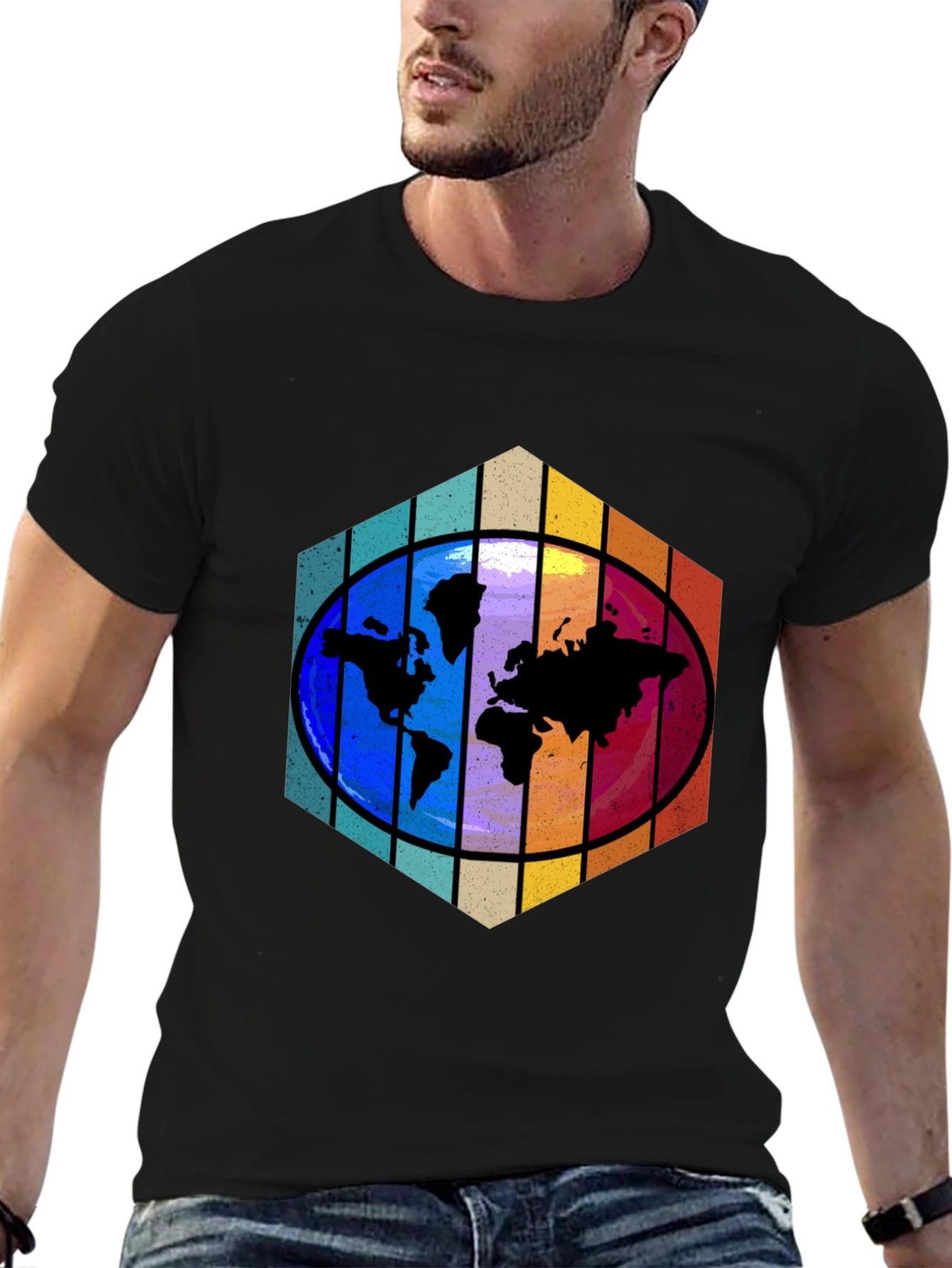 Camiseta Hombre Mapa Mundial Hexágono